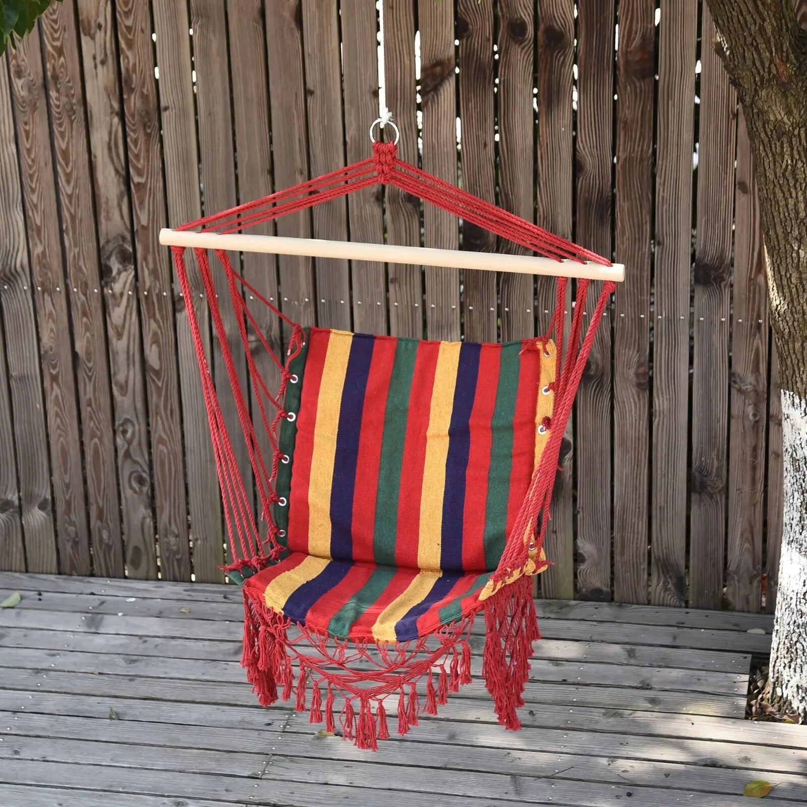 Hammock Swing Chair Colourful Striped Hanging Seat w/ Soft Tassels Multi - Colour - Home and Garden Furniture Shop - #rustic - furniture#