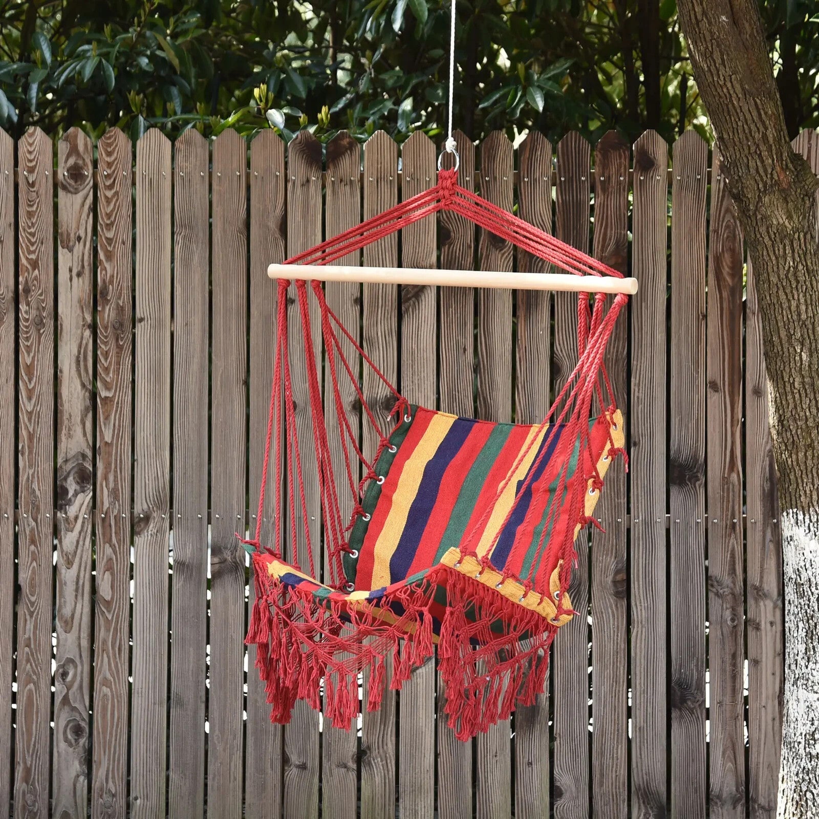 Hammock Swing Chair Colourful Striped Hanging Seat w/ Soft Tassels Multi - Colour - Home and Garden Furniture Shop - #rustic - furniture#