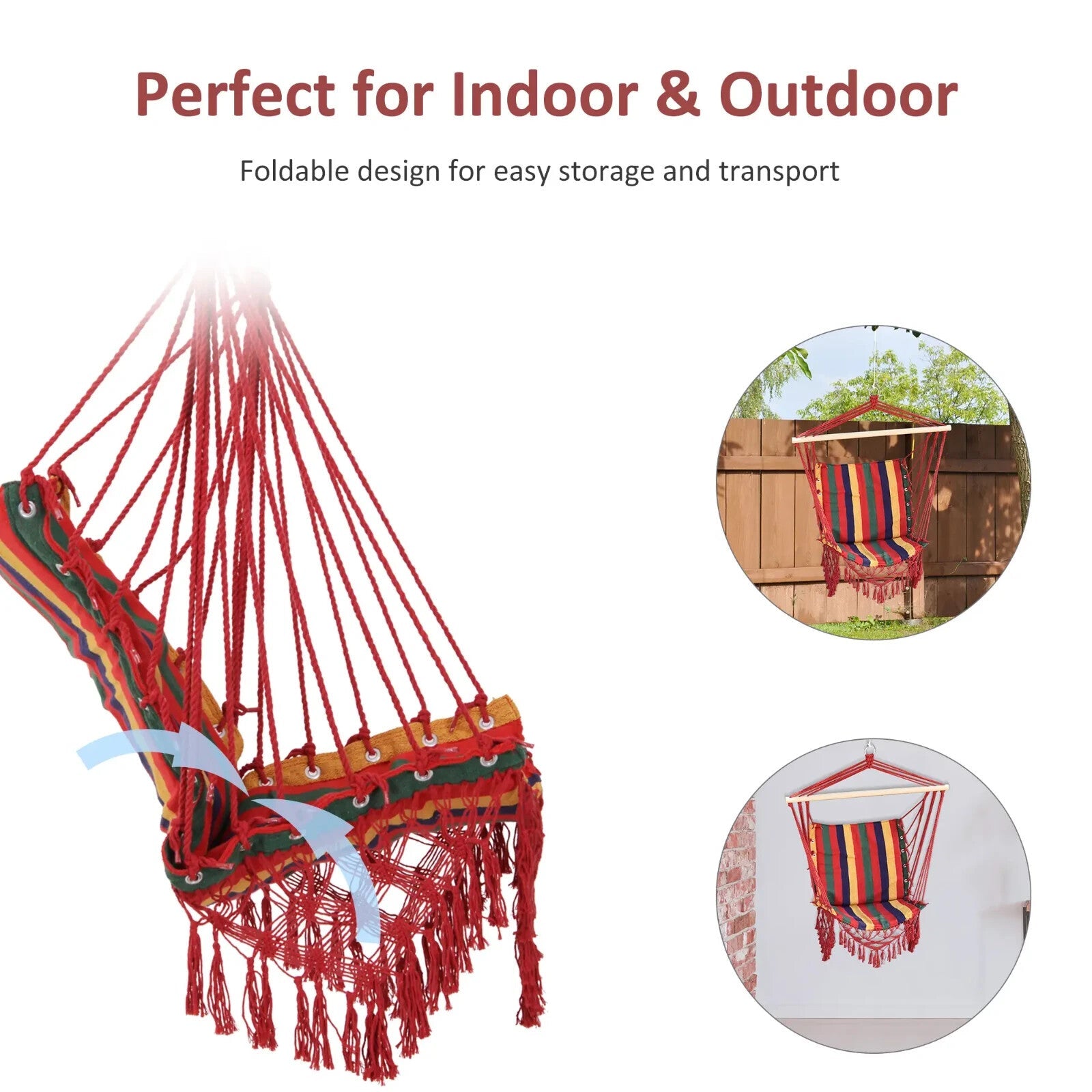 Hammock Swing Chair Colourful Striped Hanging Seat w/ Soft Tassels Multi - Colour - Home and Garden Furniture Shop - #rustic - furniture#