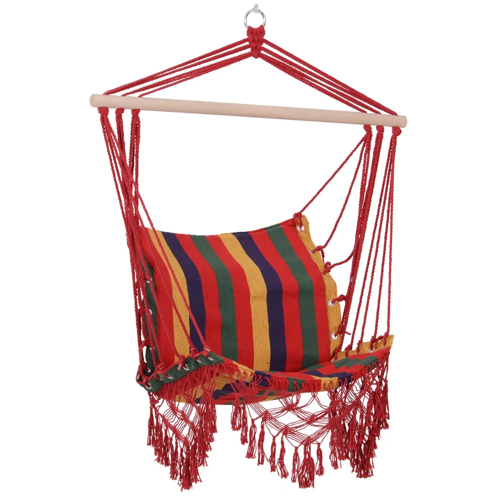 Hammock Swing Chair Colourful Striped Hanging Seat w/ Soft Tassels Multi - Colour - Home and Garden Furniture Shop - #rustic - furniture#