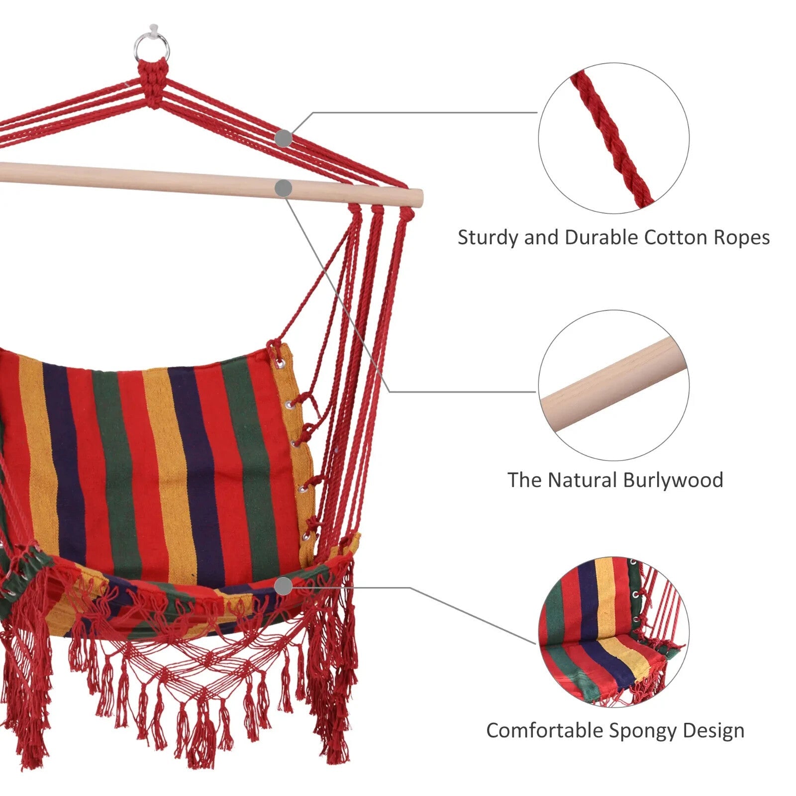 Hammock Swing Chair Colourful Striped Hanging Seat w/ Soft Tassels Multi - Colour - Home and Garden Furniture Shop - #rustic - furniture#