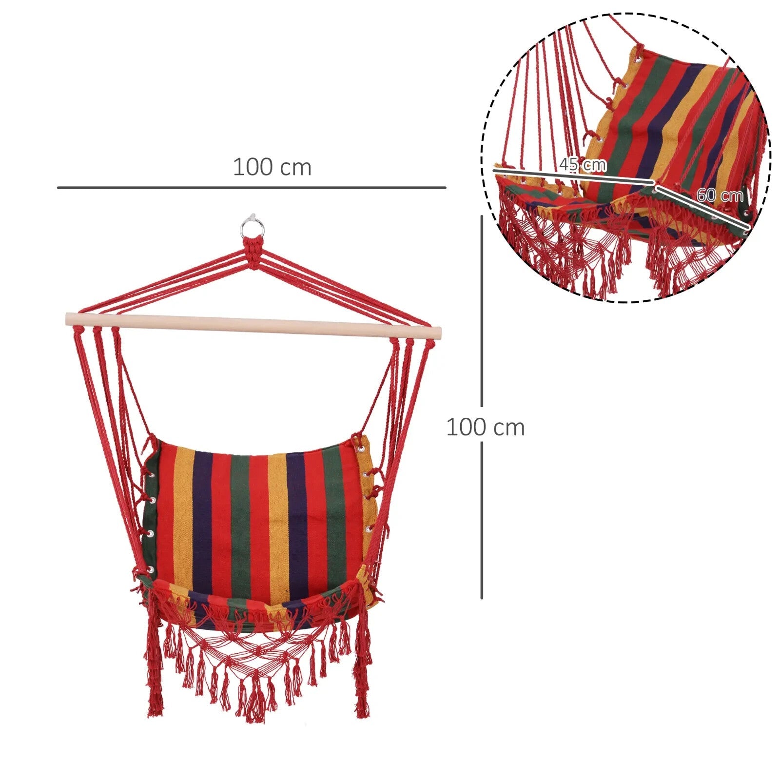 Hammock Swing Chair Colourful Striped Hanging Seat w/ Soft Tassels Multi - Colour - Home and Garden Furniture Shop - #rustic - furniture#