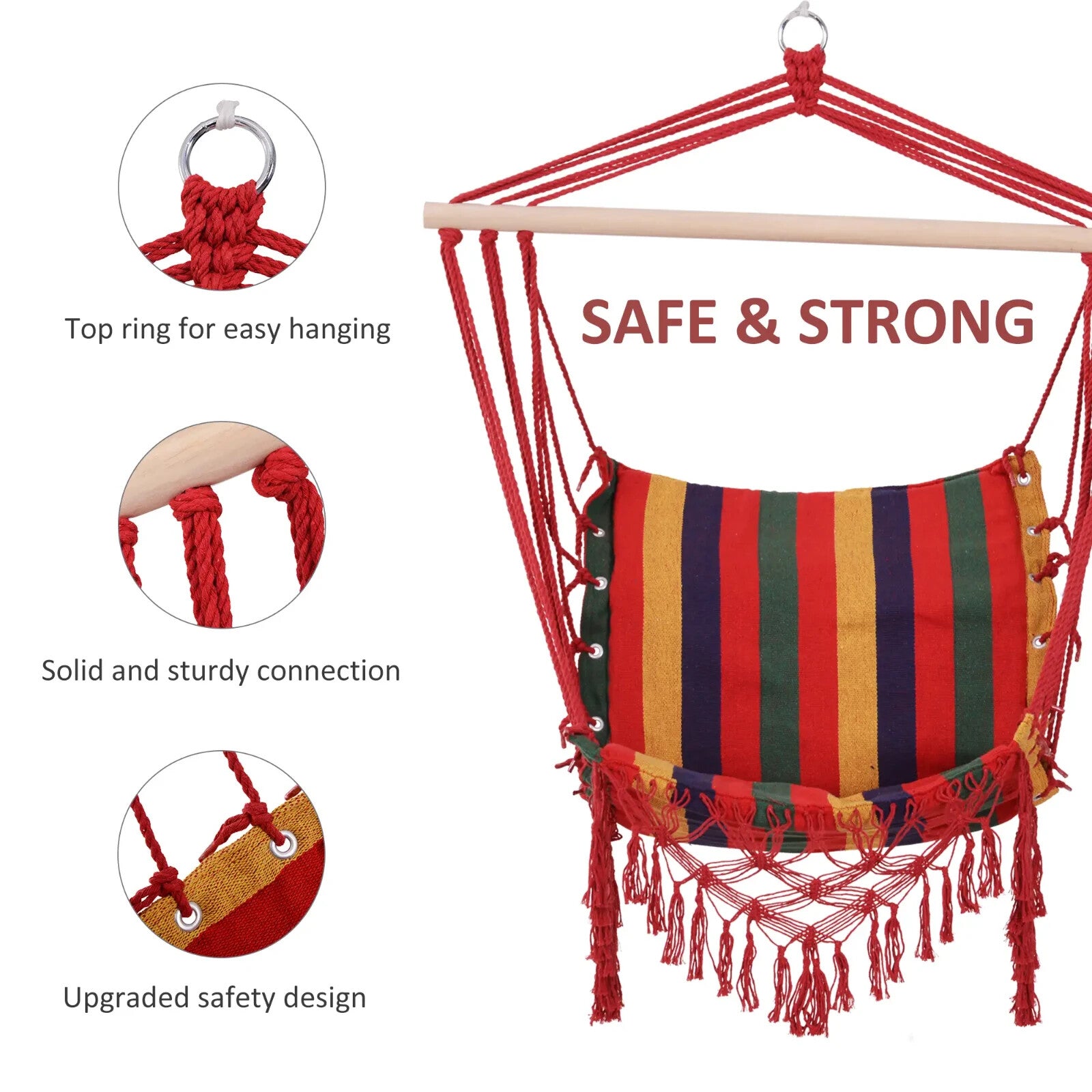 Hammock Swing Chair Colourful Striped Hanging Seat w/ Soft Tassels Multi - Colour - Home and Garden Furniture Shop - #rustic - furniture#