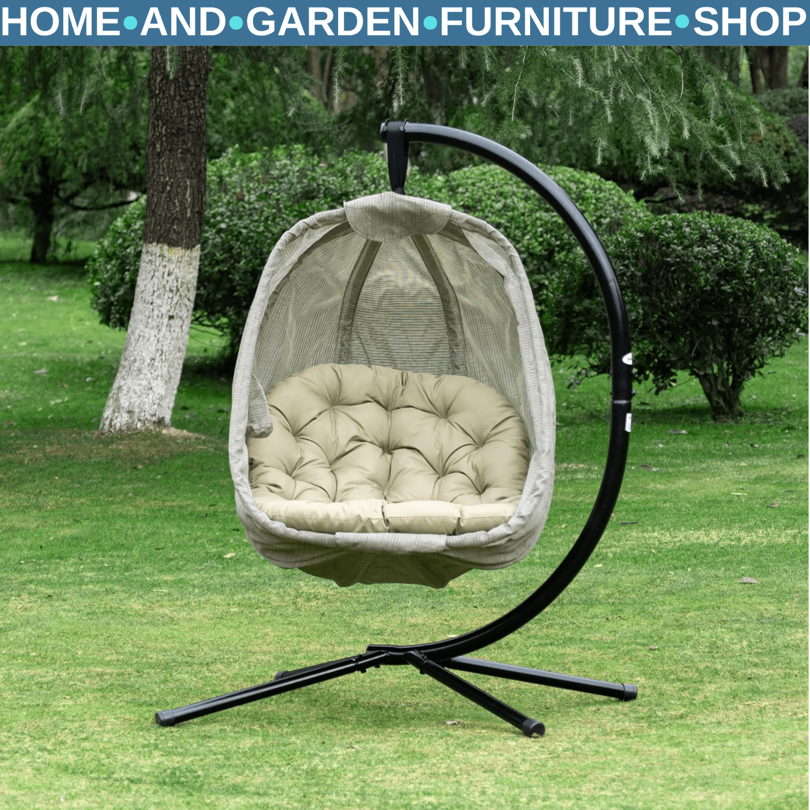Hanging Egg Chair Folding Swing Hammock with Cushion and Stand for Garden Patio - Home and Garden Furniture Shop - rustic - furniture