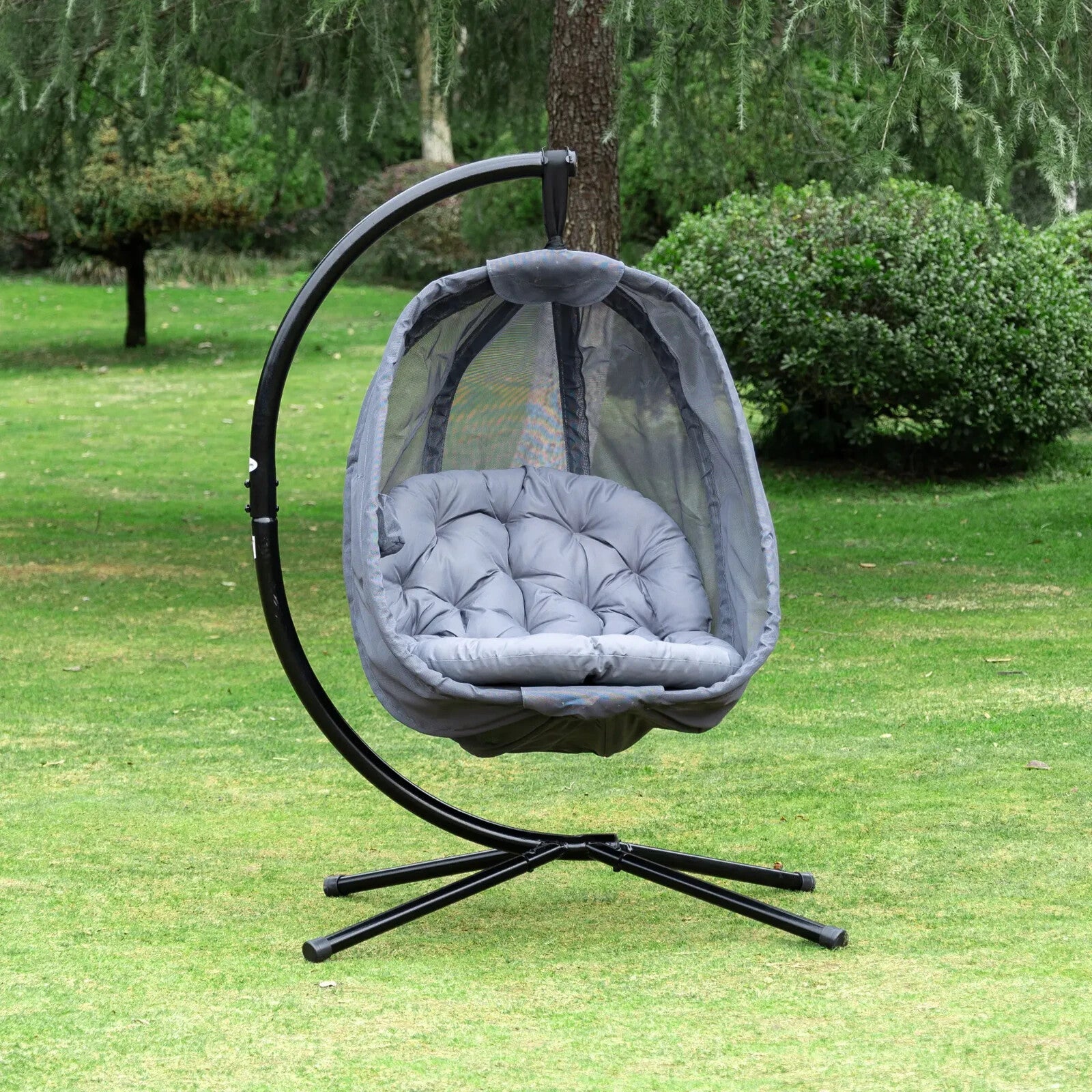 Hanging Egg Chair Folding Swing Hammock with Cushion and Stand for Garden Patio - Home and Garden Furniture Shop - rustic - furniture