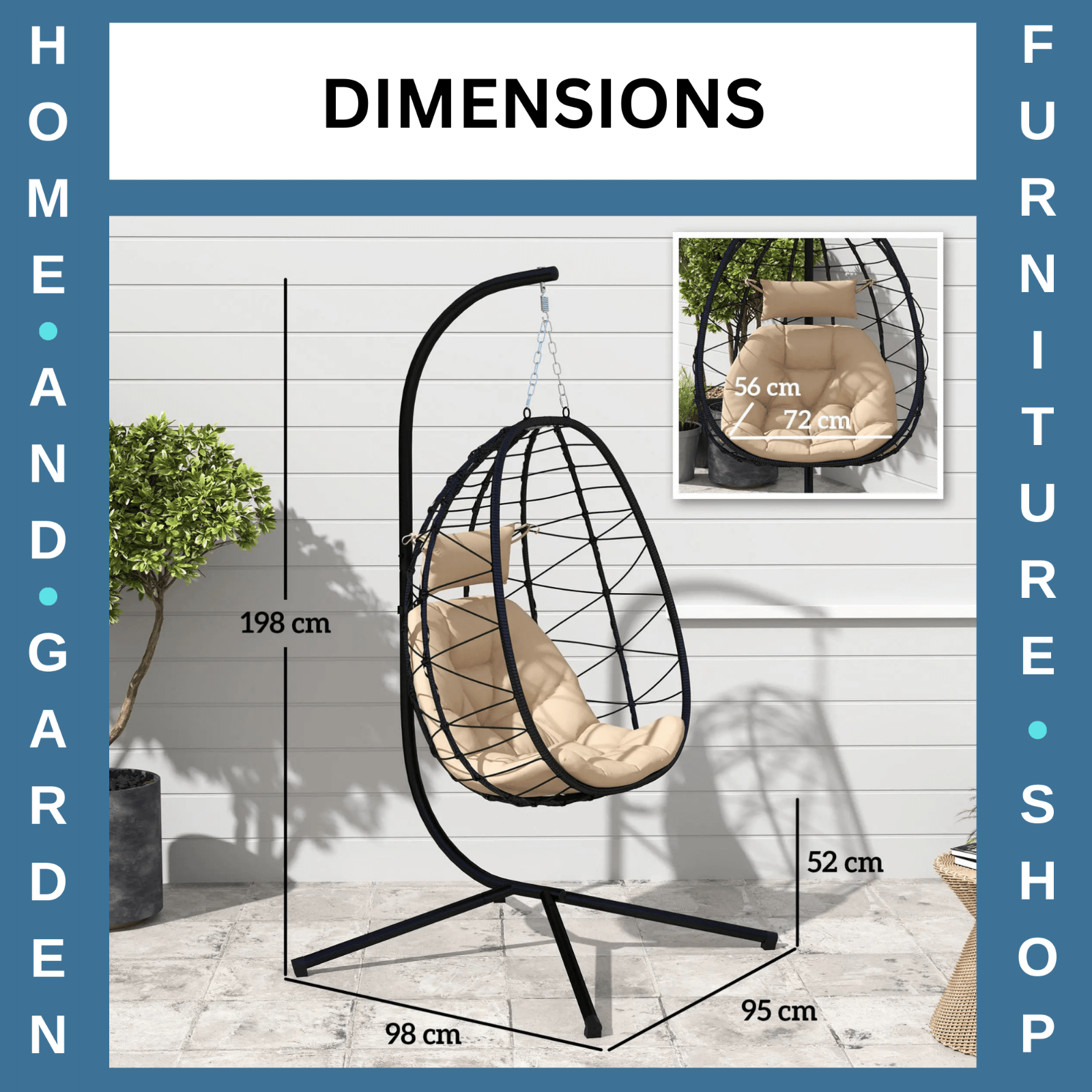 Hanging Egg Chair Indoor Outdoor Garden Swing Chair w/ Cushion & Folding Basket - Home and Garden Furniture Shop - rustic - furniture