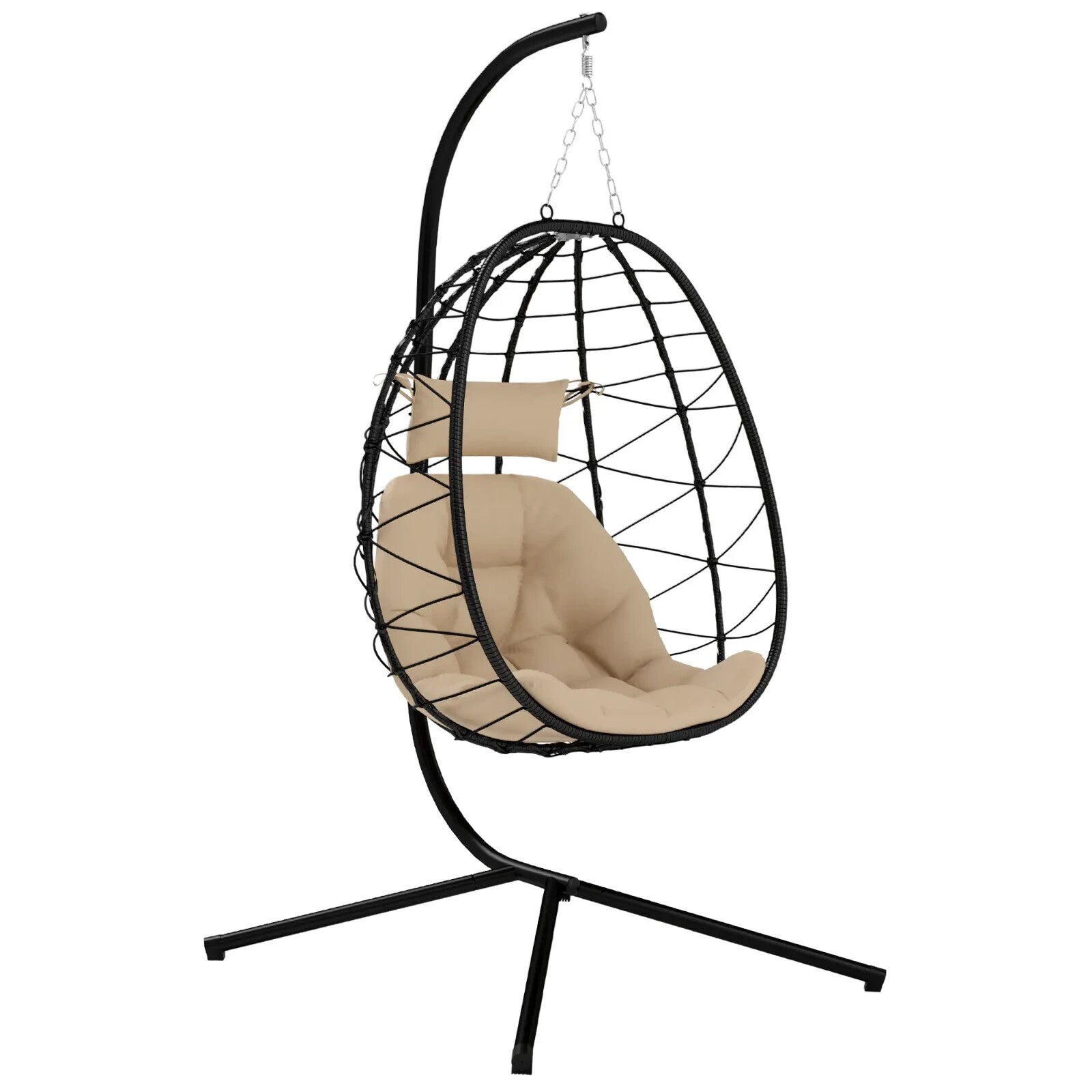 Hanging Egg Chair Indoor Outdoor Garden Swing Chair w/ Cushion & Folding Basket - Home and Garden Furniture Shop - rustic - furniture