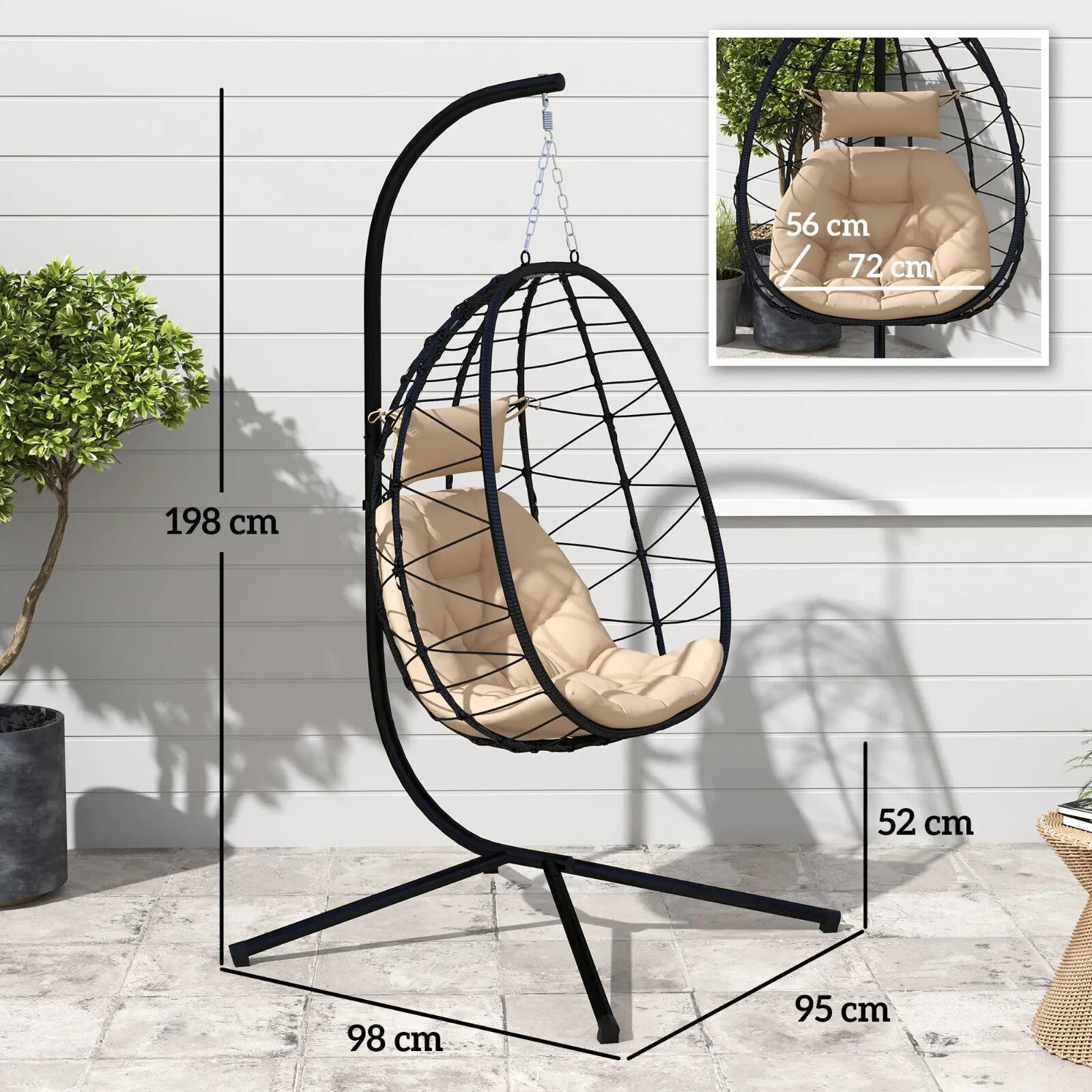 Hanging Egg Chair Indoor Outdoor Garden Swing Chair w/ Cushion & Folding Basket - Home and Garden Furniture Shop - rustic - furniture