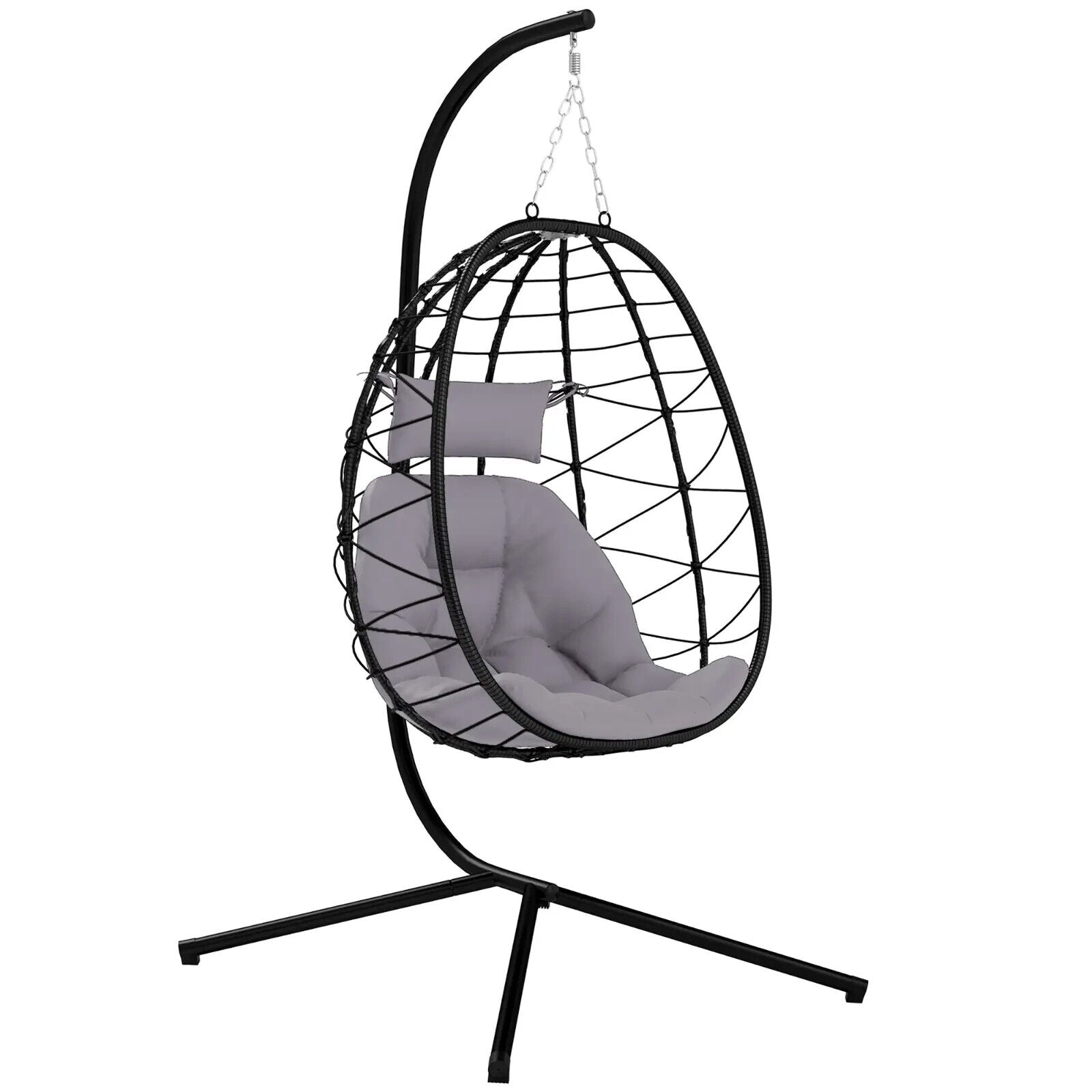 Hanging Egg Chair Indoor Outdoor Garden Swing Chair with Folding Basket Cushion - Home and Garden Furniture Shop - #rustic - furniture#