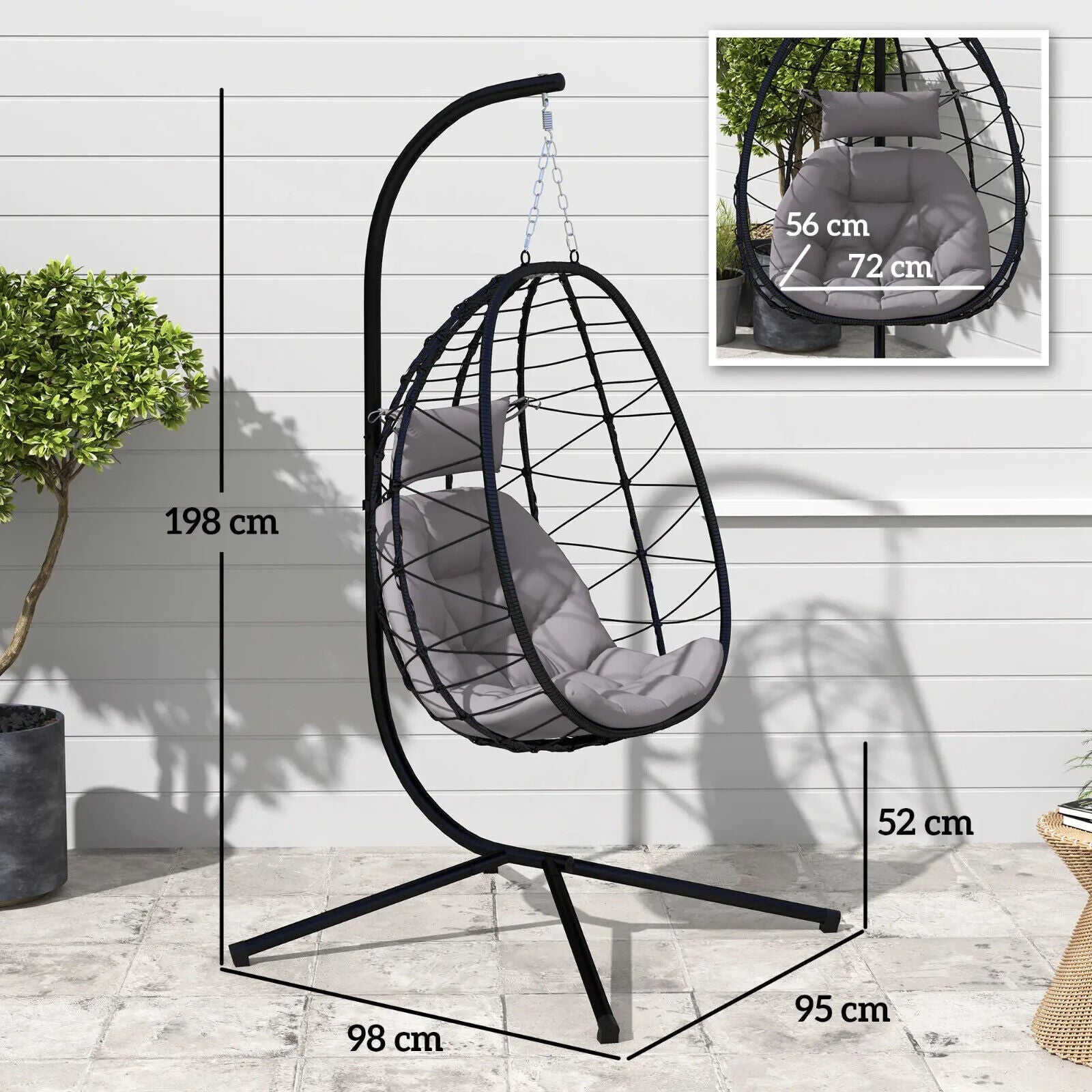 Hanging Egg Chair Indoor Outdoor Garden Swing Chair with Folding Basket Cushion - Home and Garden Furniture Shop - #rustic - furniture#
