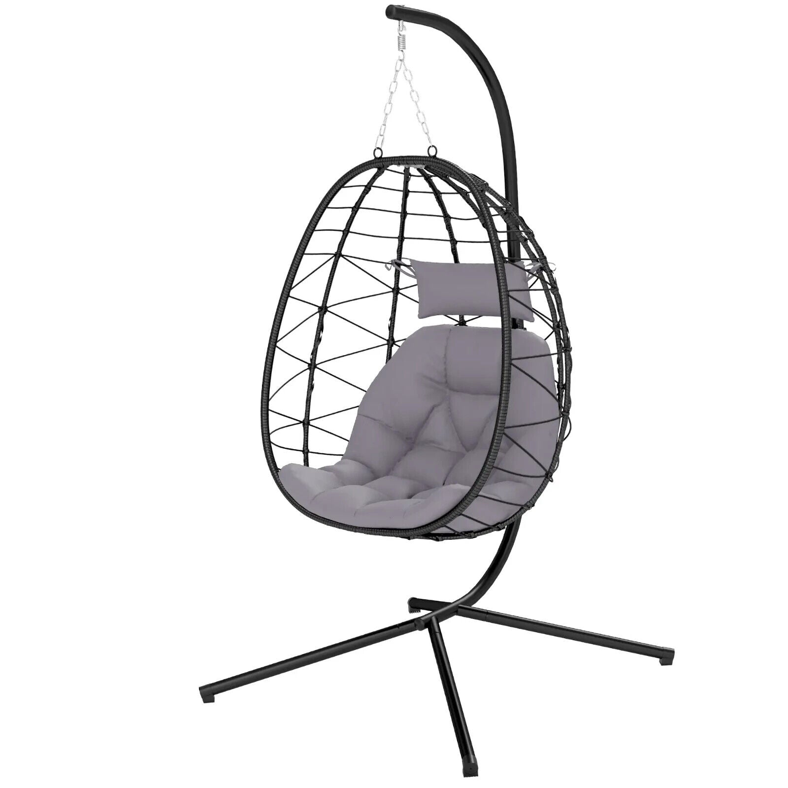 Hanging Egg Chair Indoor Outdoor Garden Swing Chair with Folding Basket Cushion - Home and Garden Furniture Shop - #rustic - furniture#