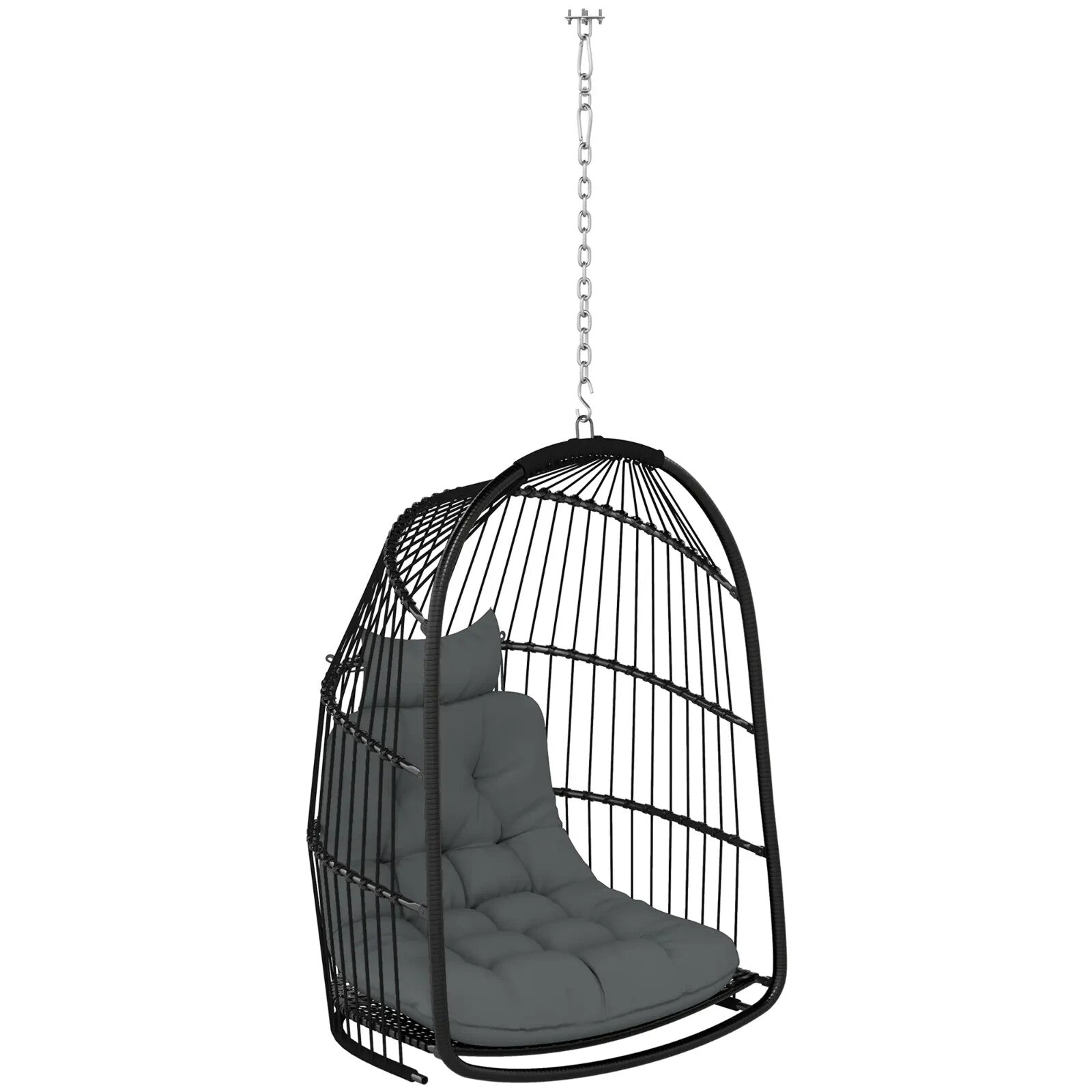 Hanging Egg Chair Rattan Swing Seat with Installation Kit for Garden Indoor Grey - Home and Garden Furniture Shop - rustic - furniture