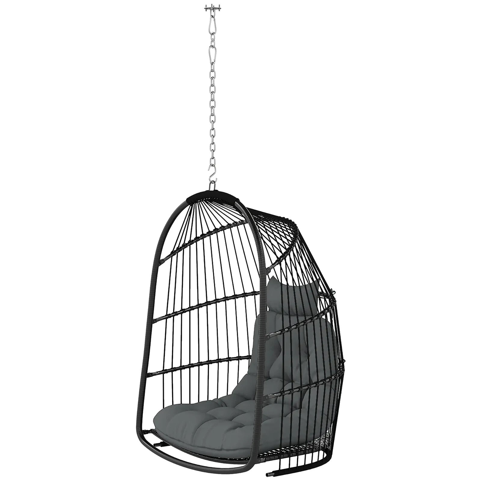 Hanging Egg Chair Rattan Swing Seat with Installation Kit for Garden Indoor Grey - Home and Garden Furniture Shop - rustic - furniture