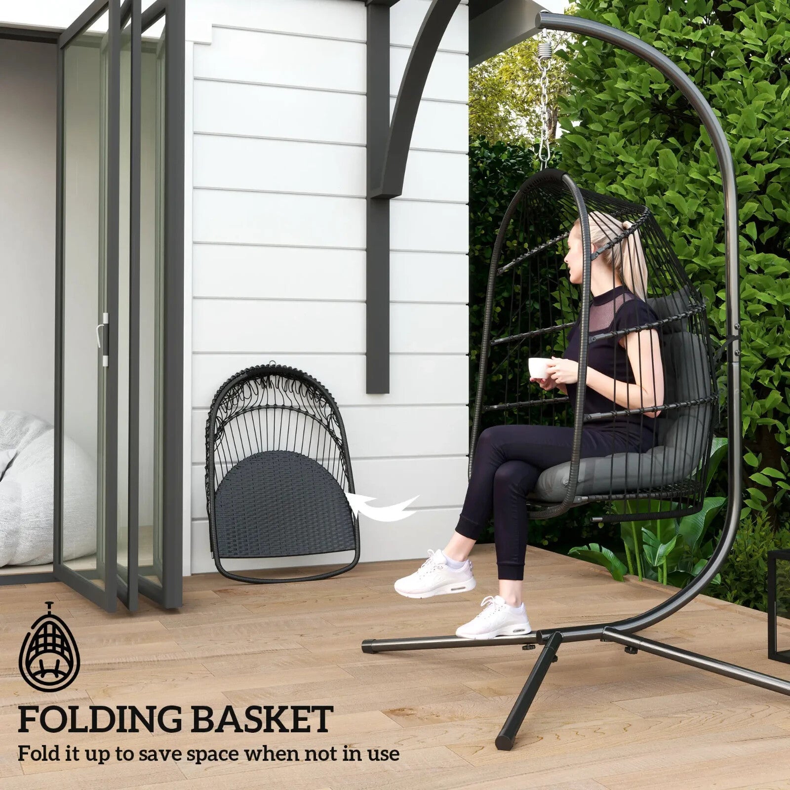 Hanging Egg Chair Rattan Swing Seat with Installation Kit for Garden Indoor Grey - Home and Garden Furniture Shop - rustic - furniture