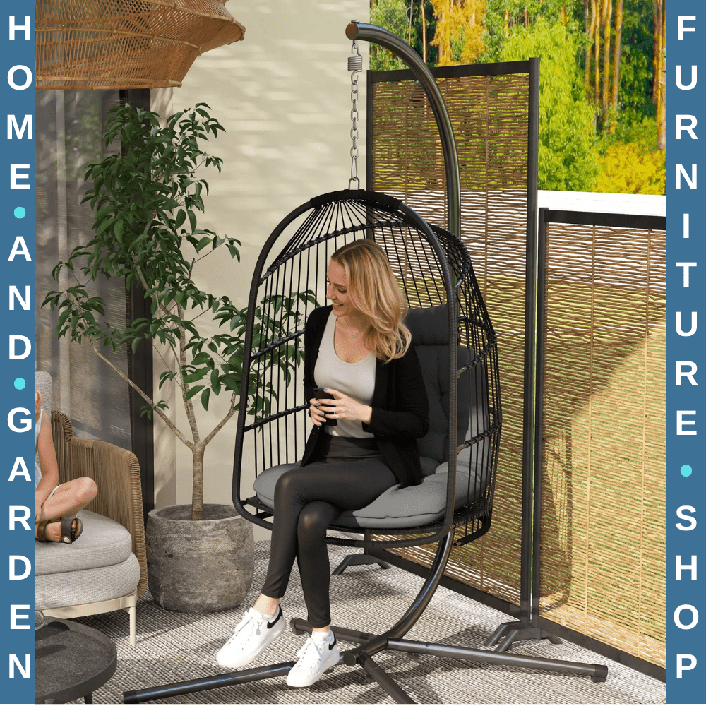 Hanging Egg Chair Rattan Swing Seat with Installation Kit for Garden Indoor Grey - Home and Garden Furniture Shop - rustic - furniture