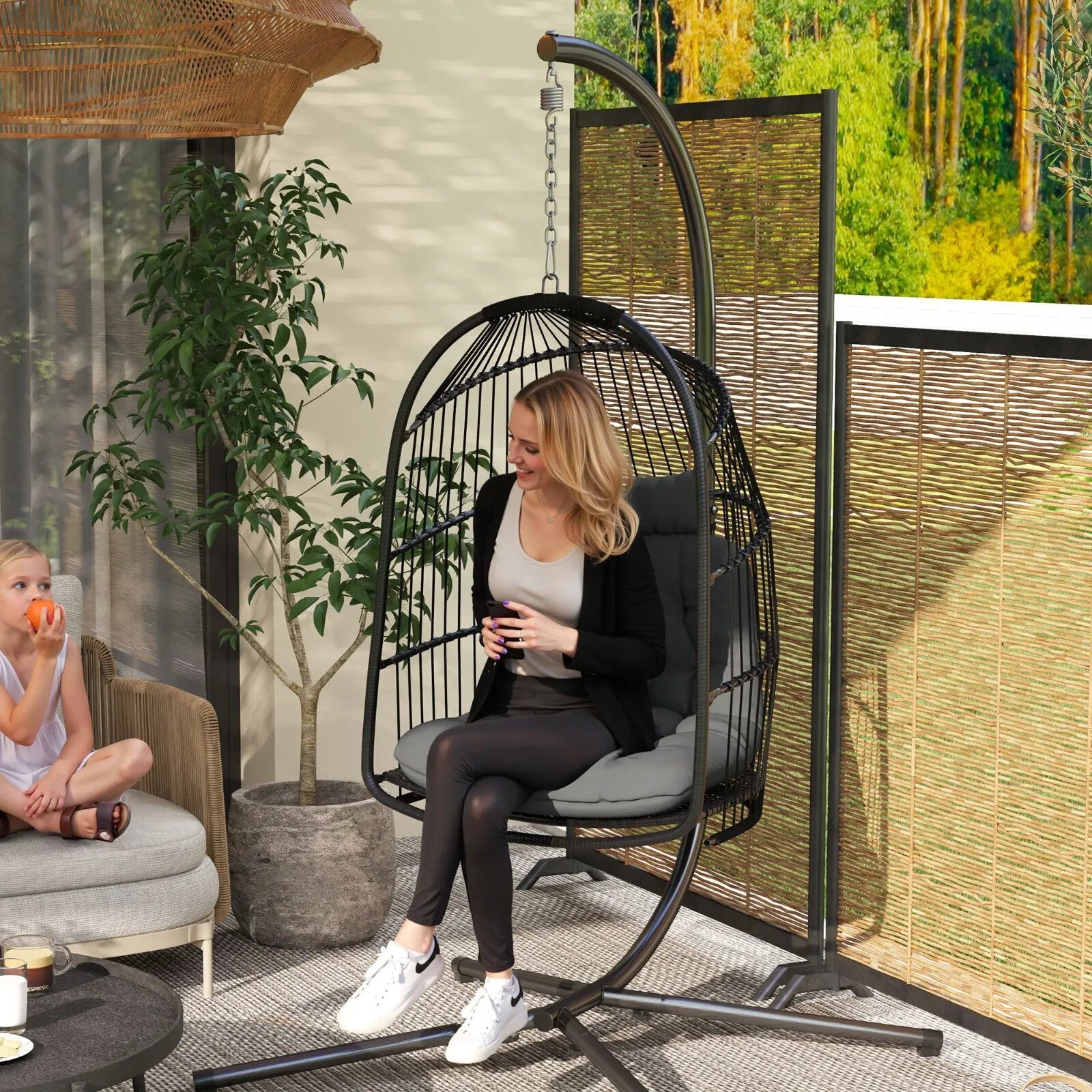 Hanging Egg Chair Rattan Swing Seat with Installation Kit for Garden Indoor Grey - Home and Garden Furniture Shop - rustic - furniture