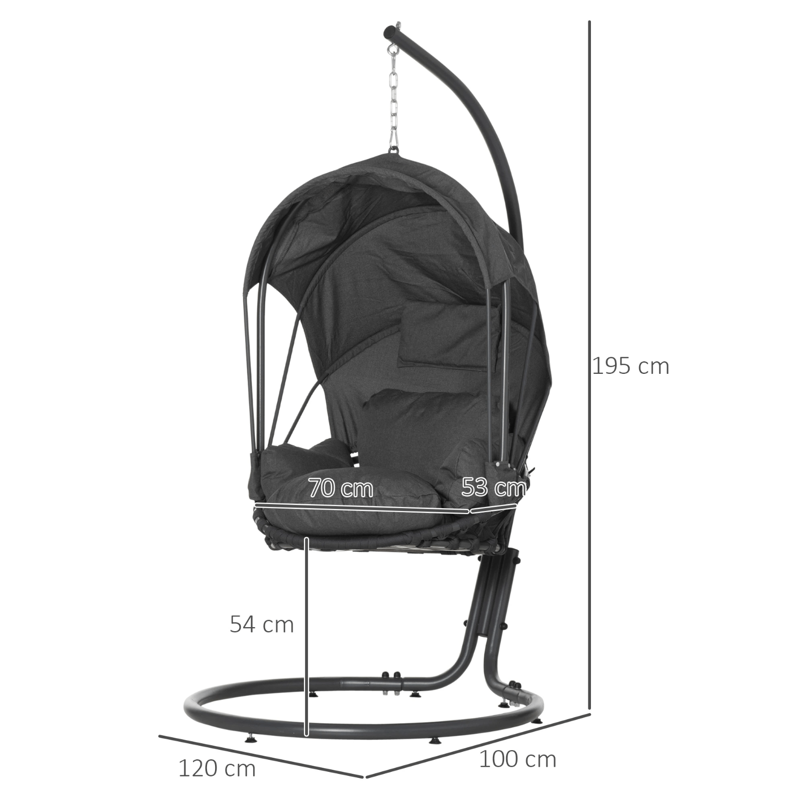 Hanging Egg Chair with Stand Metal Frame Retractable Canopy Grey Thick Cushion - Home and Garden Furniture Shop - rustic - furniture