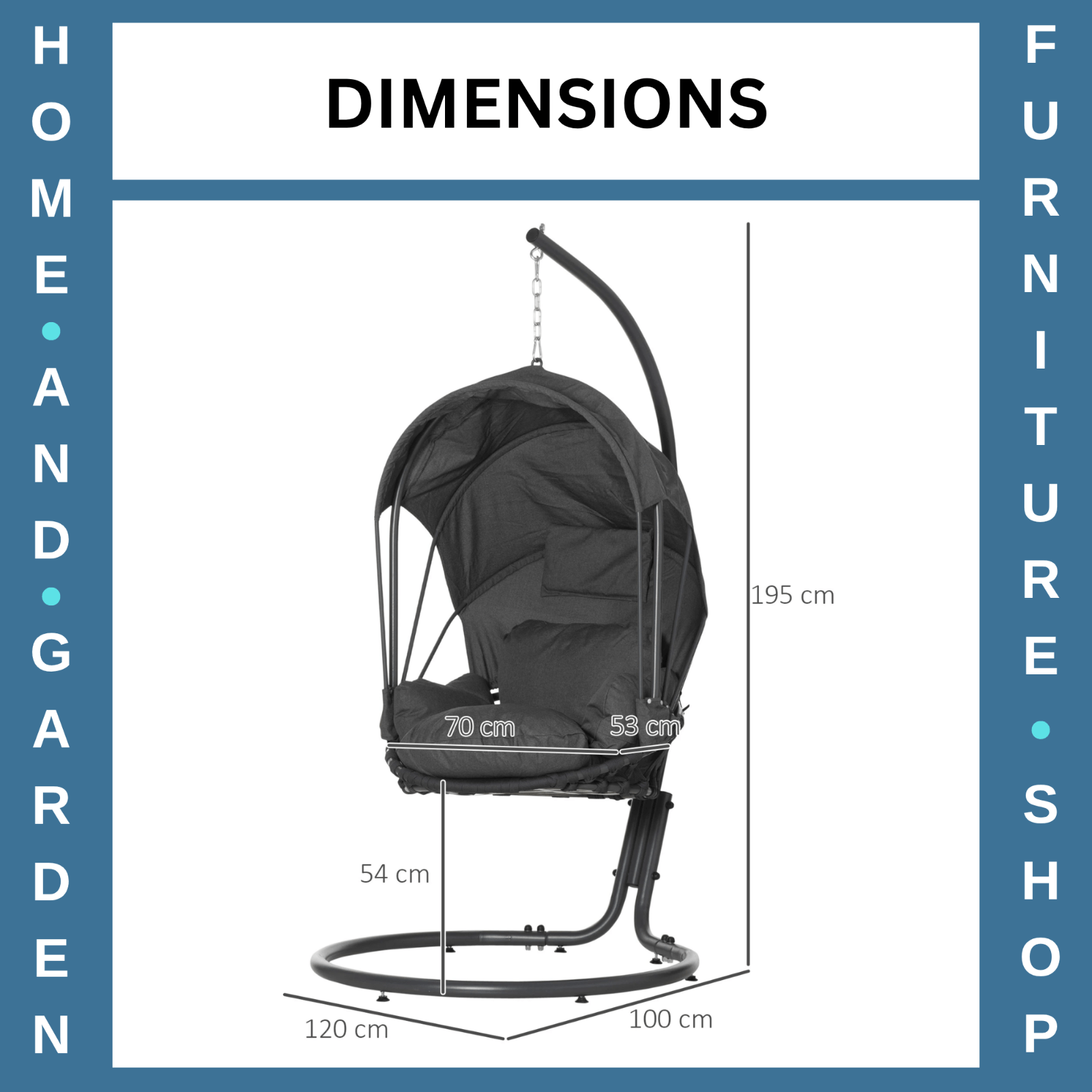 Hanging Egg Chair with Stand Metal Frame Retractable Canopy Grey Thick Cushion - Home and Garden Furniture Shop - rustic - furniture