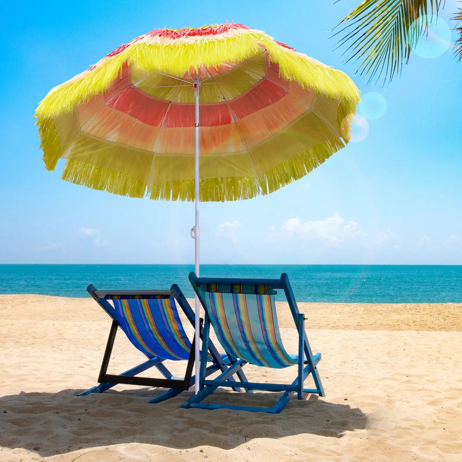Hawaiian Parasol Sun Shelter Folding Tilting Crank Powder - Coated Multi - Colour - Home and Garden Furniture Shop - rustic - furniture