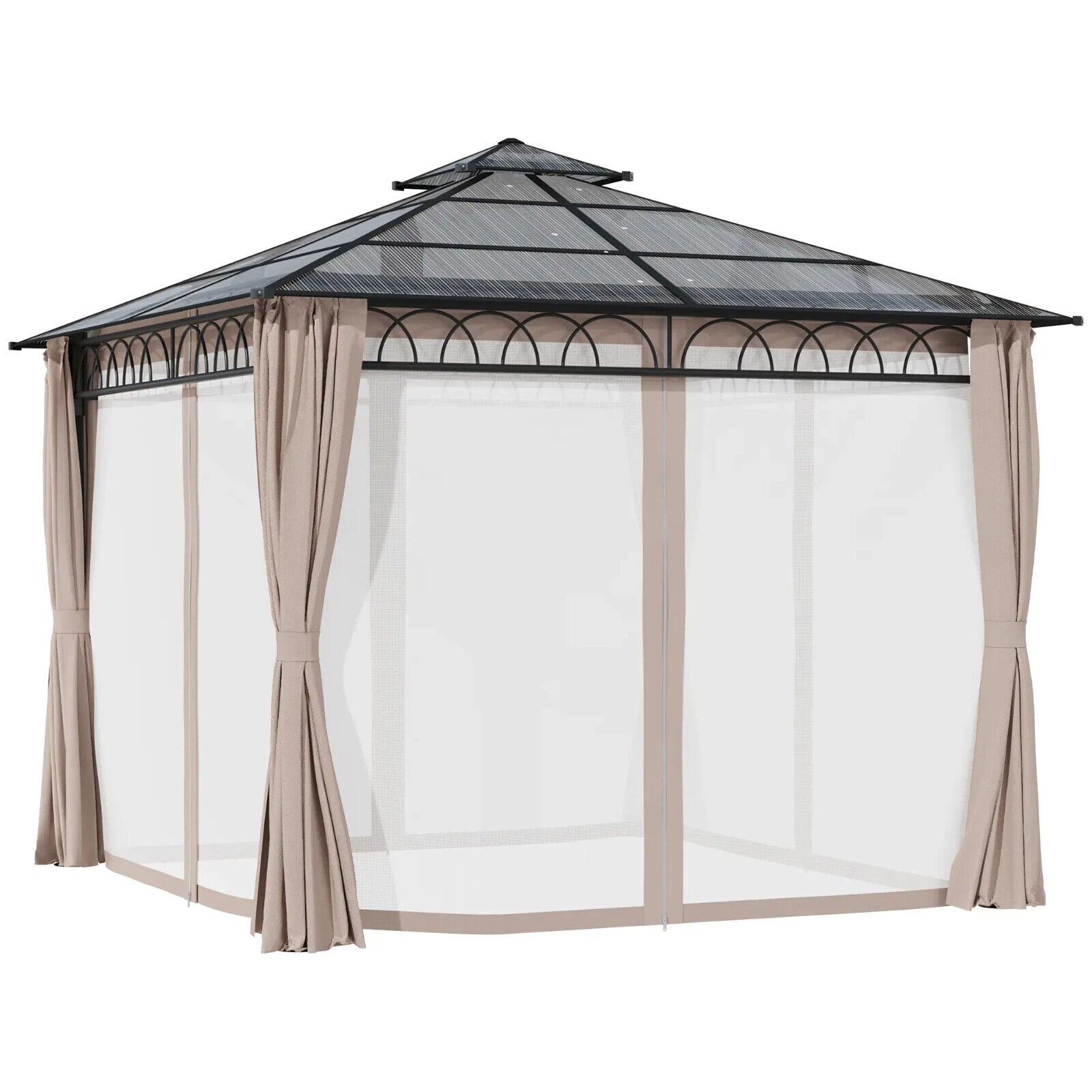 Heavy Duty Garden Double Roof Hard Top Gazebo Netting Curtains 3 x 3m Tent Khaki - Home and Garden Furniture Shop - #rustic - furniture#