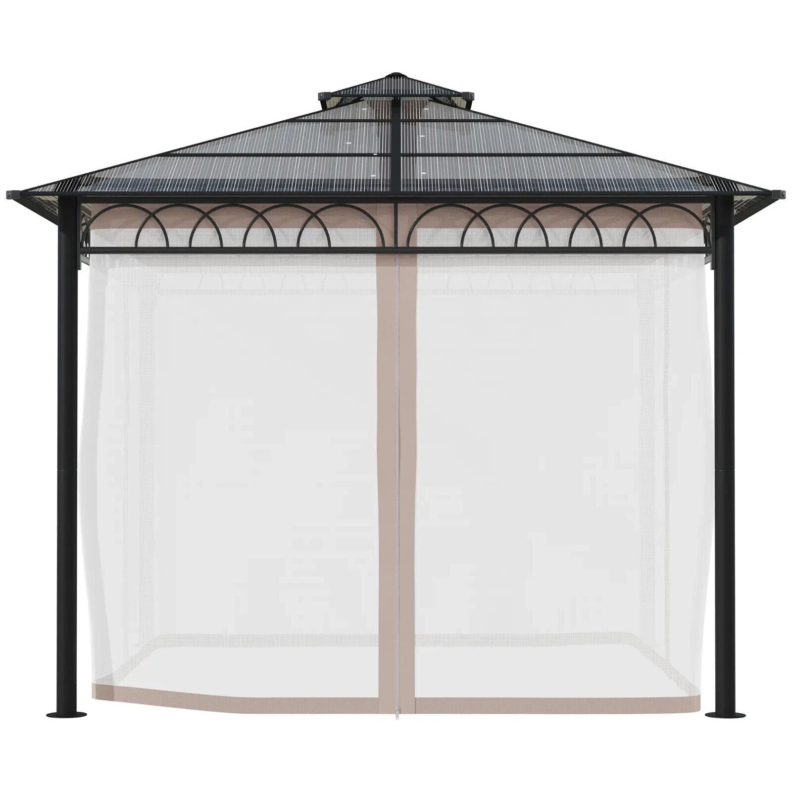 Heavy Duty Garden Double Roof Hard Top Gazebo Netting Curtains 3 x 3m Tent Khaki - Home and Garden Furniture Shop - #rustic - furniture#