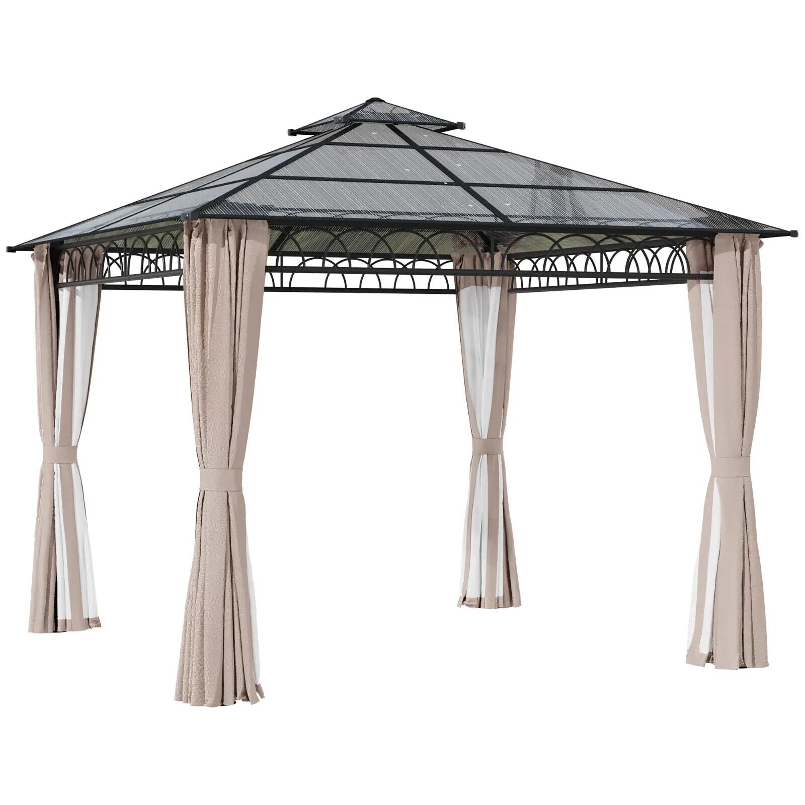 Heavy Duty Garden Double Roof Hard Top Gazebo Netting Curtains 3 x 3m Tent Khaki - Home and Garden Furniture Shop - #rustic - furniture#