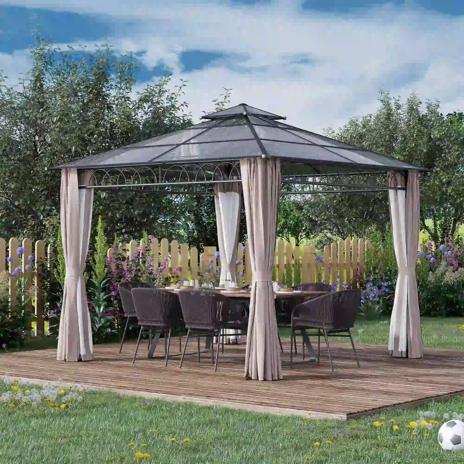 Heavy Duty Garden Double Roof Hard Top Gazebo Netting Curtains 3 x 3m Tent Khaki - Home and Garden Furniture Shop - #rustic - furniture#