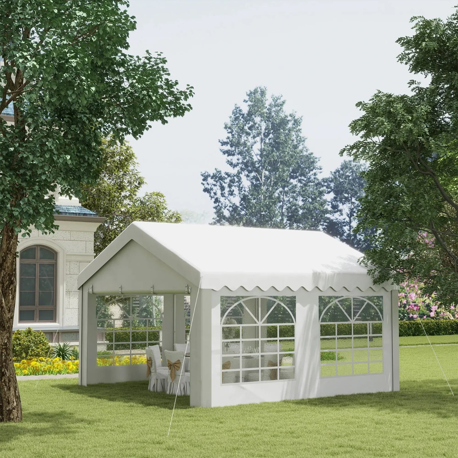 Heavy Duty Garden Gazebo Marquee Tent Steel Frame Outdoor Event Shelter White - Home and Garden Furniture Shop - rustic - furniture