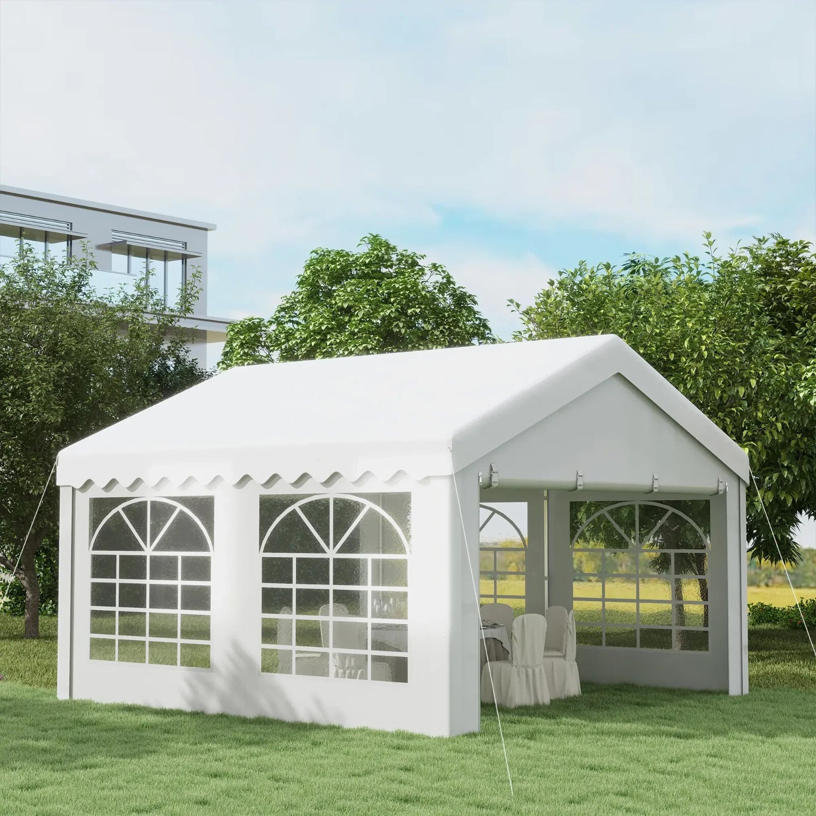 Heavy Duty Garden Gazebo Marquee Tent Steel Frame Outdoor Event Shelter White - Home and Garden Furniture Shop - rustic - furniture