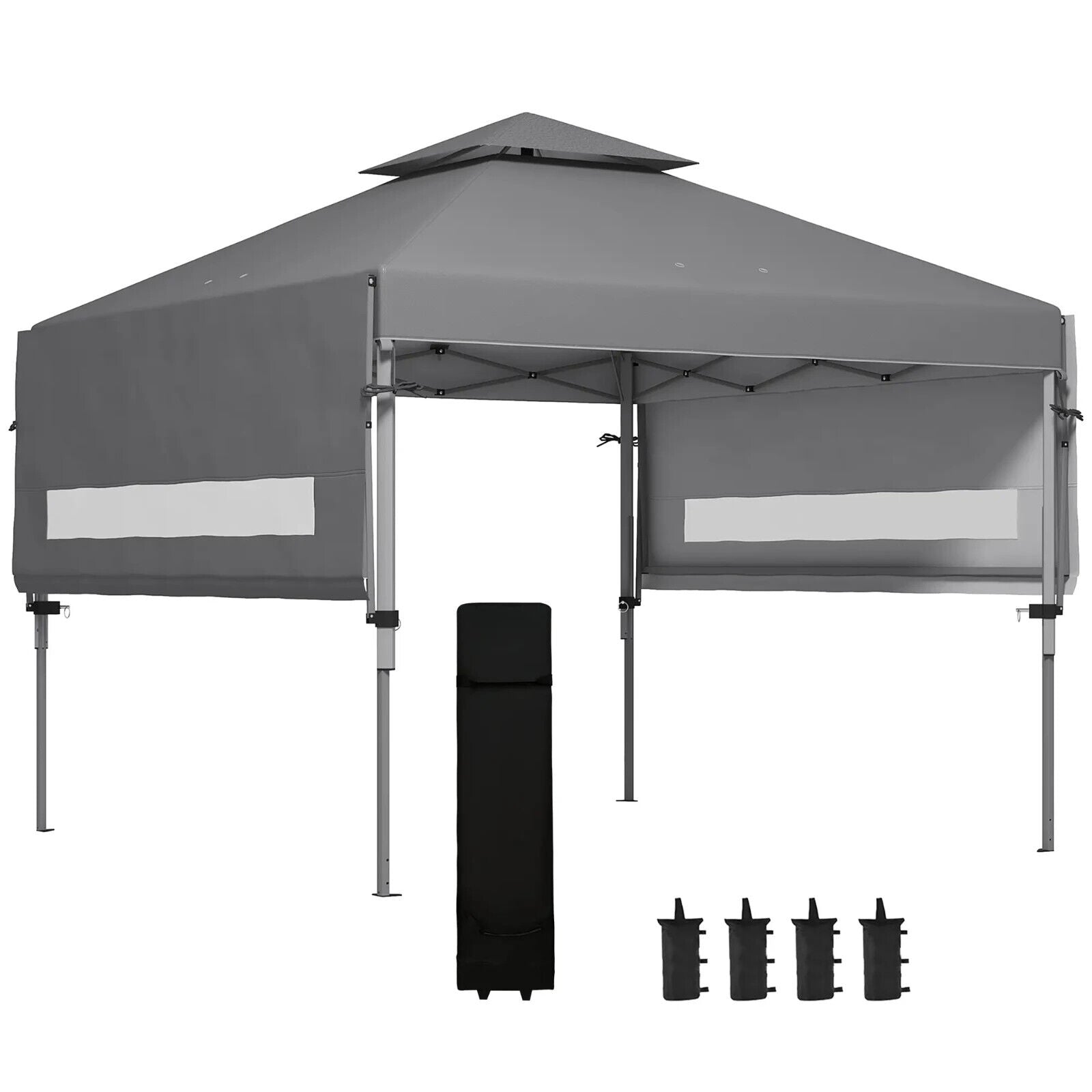 Heavy Duty Garden Pop Up Gazebo Instant Shelter Extendable Dual Awning Grey 3m - Home and Garden Furniture Shop - #rustic - furniture#