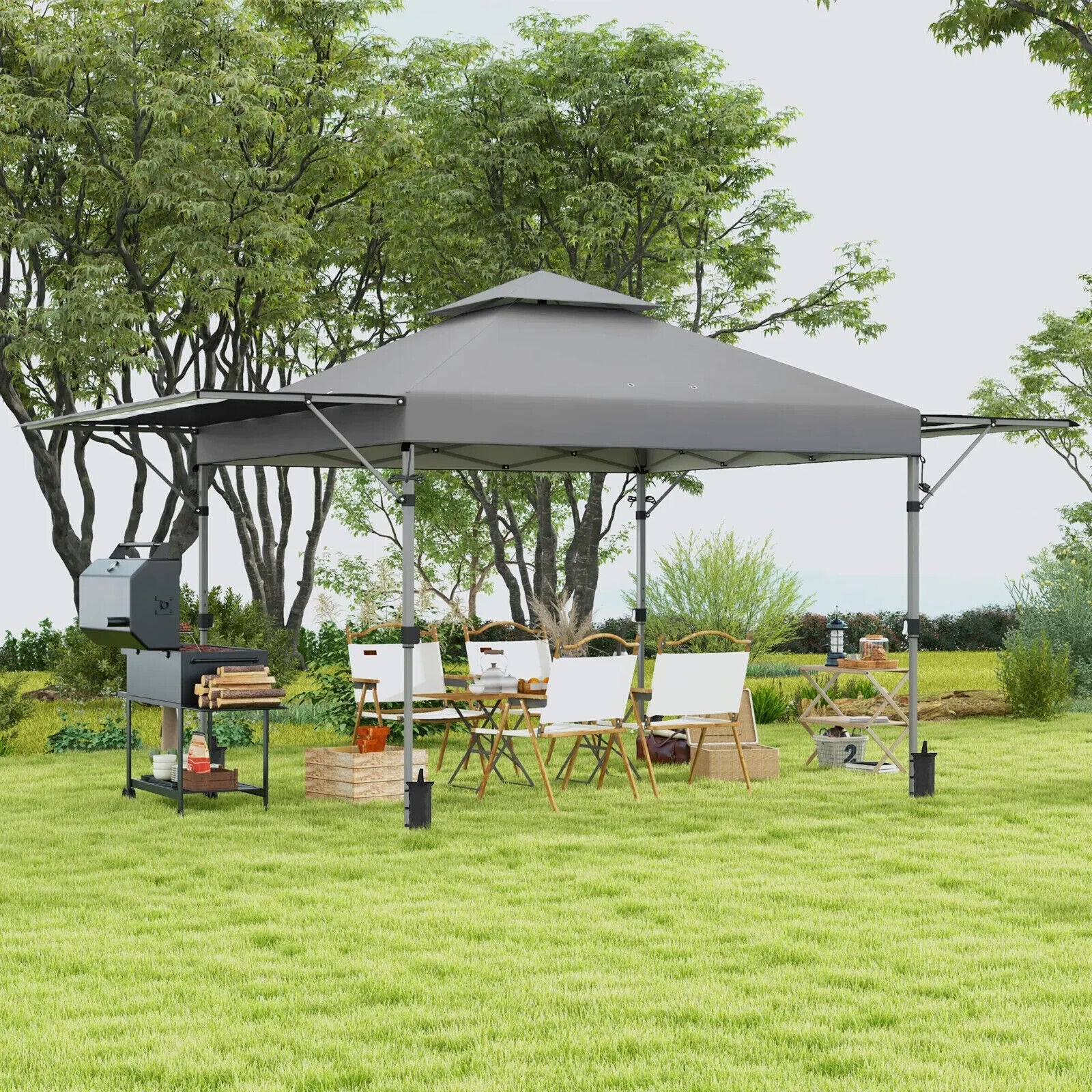 Heavy Duty Garden Pop Up Gazebo Instant Shelter Extendable Dual Awning Grey 3m - Home and Garden Furniture Shop - #rustic - furniture#