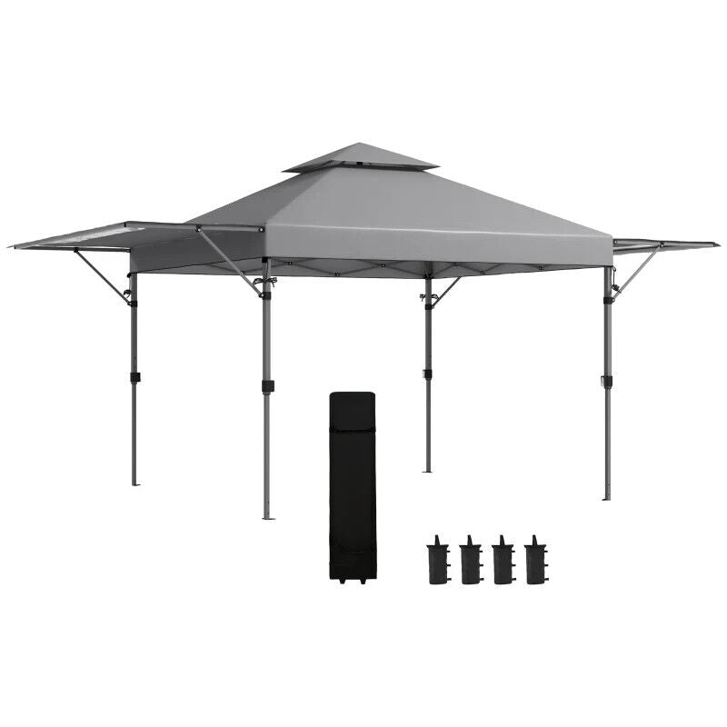 Heavy Duty Garden Pop Up Gazebo Instant Shelter Extendable Dual Awning Grey 3m - Home and Garden Furniture Shop - #rustic - furniture#