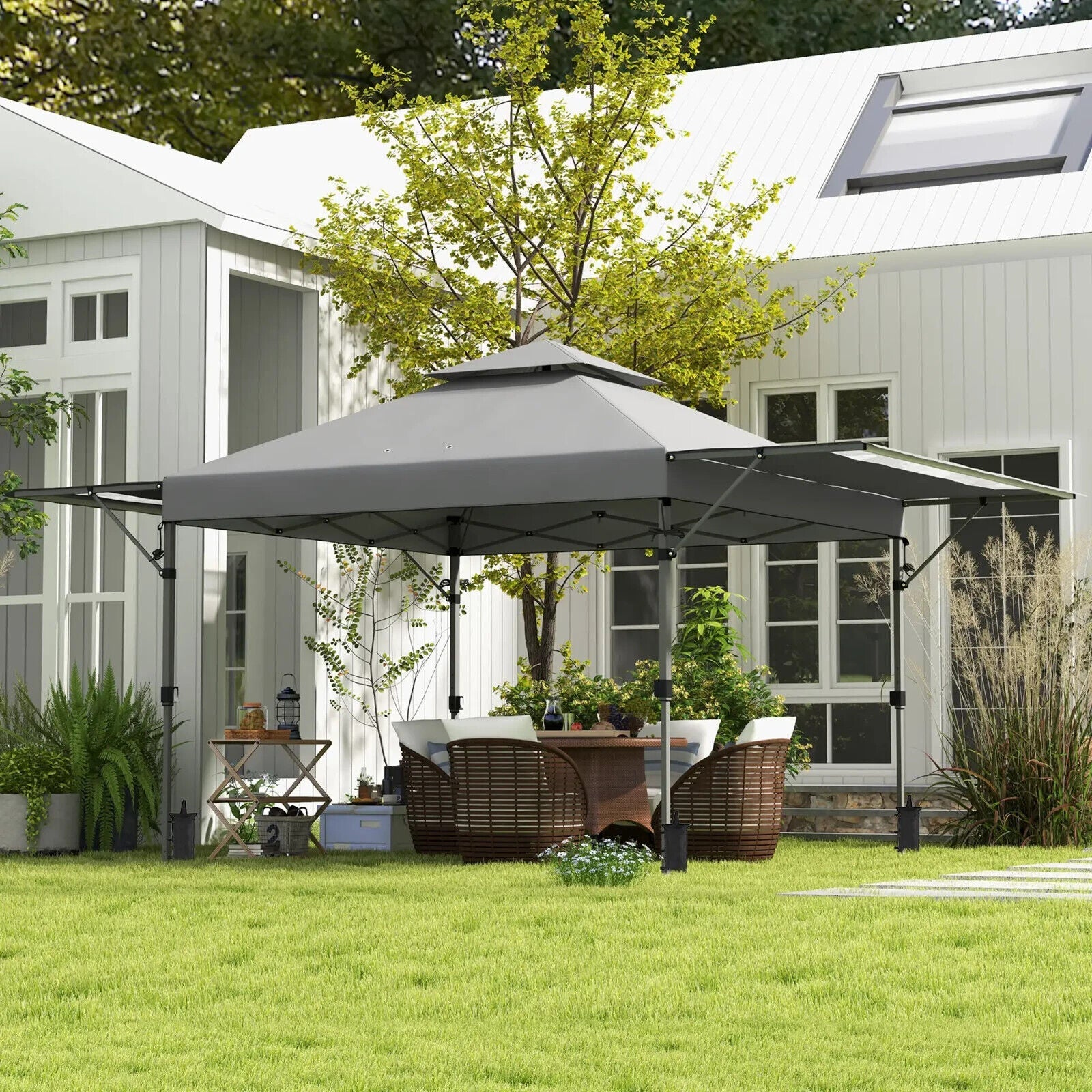 Heavy Duty Garden Pop Up Gazebo Instant Shelter Extendable Dual Awning Grey 3m - Home and Garden Furniture Shop - #rustic - furniture#