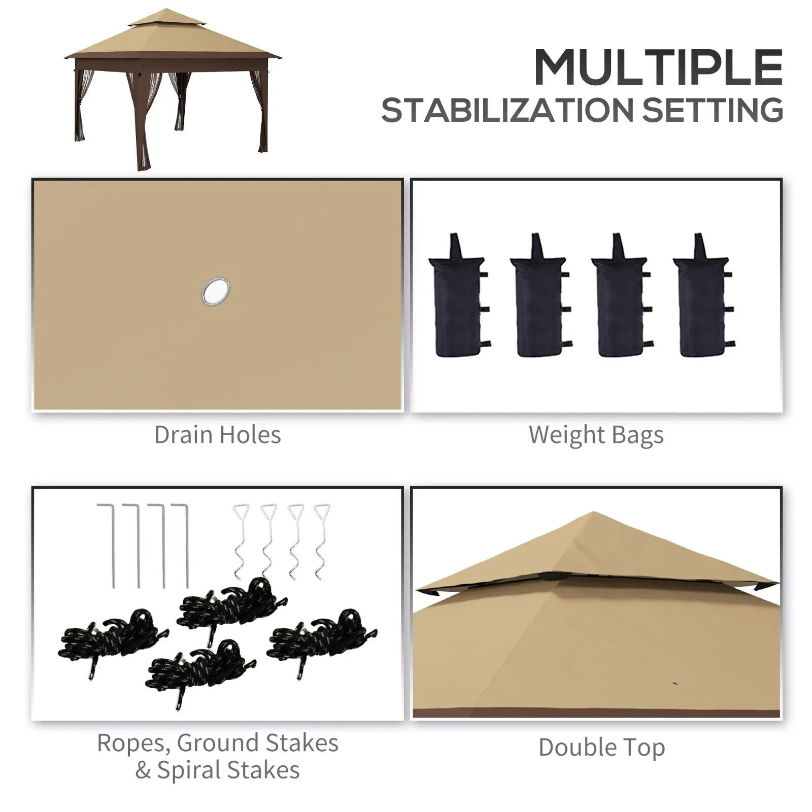 Heavy Duty Garden Pop Up Gazebo Instant Shelter Mosquito Netting Khaki 3x3m Tent - Home and Garden Furniture Shop - #rustic - furniture#