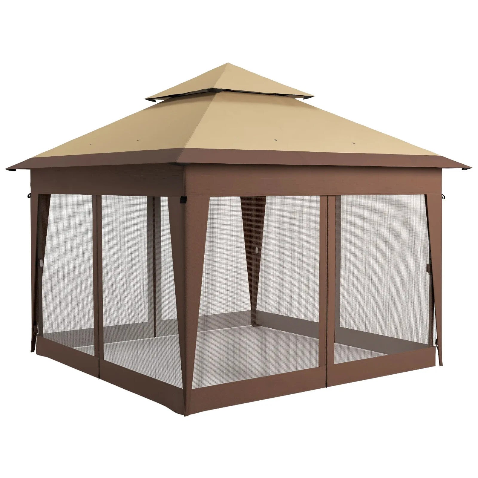 Heavy Duty Garden Pop Up Gazebo Instant Shelter Mosquito Netting Khaki 3x3m Tent - Home and Garden Furniture Shop - rustic - furniture