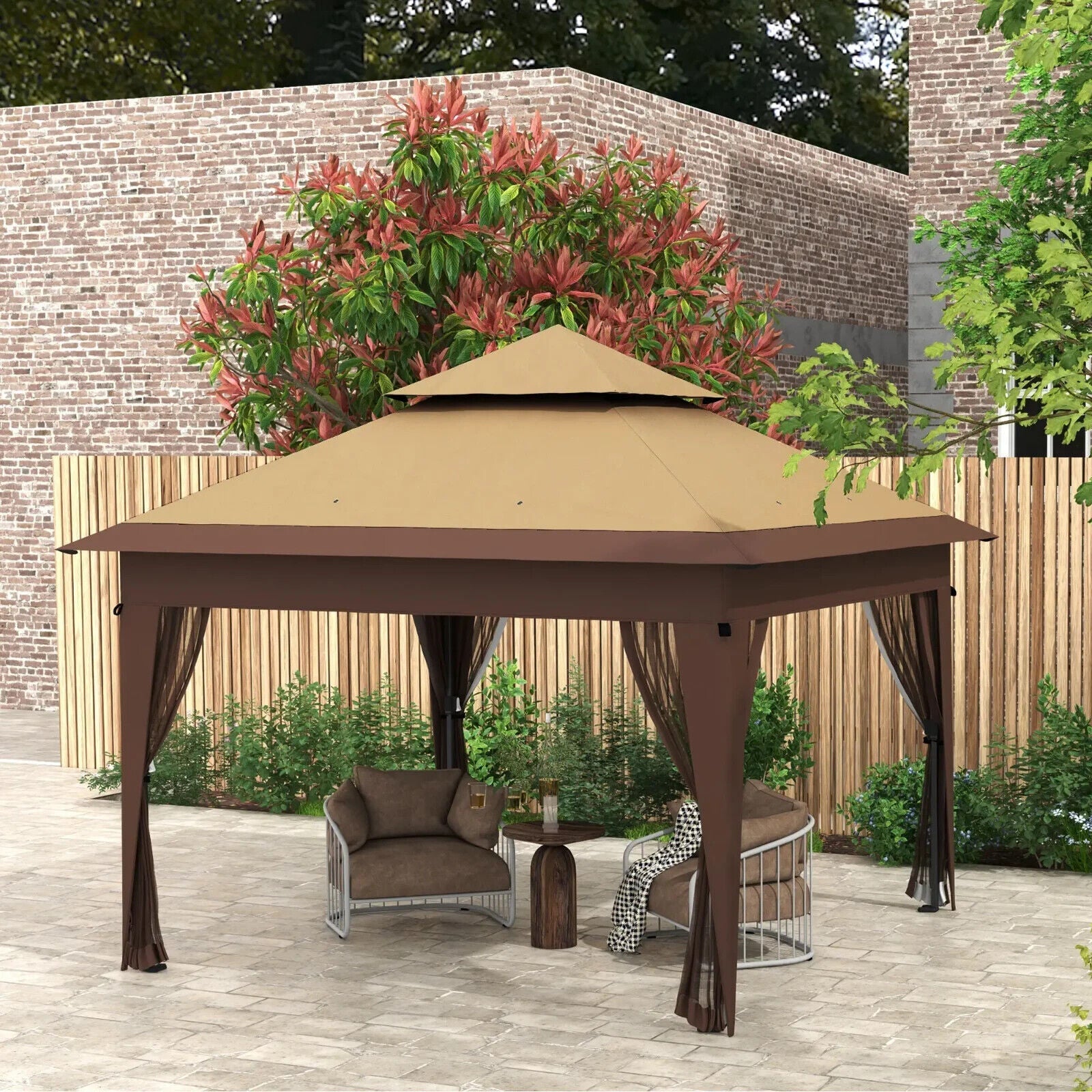 Heavy Duty Garden Pop Up Gazebo Instant Shelter Mosquito Netting Khaki 3x3m Tent - Home and Garden Furniture Shop - #rustic - furniture#
