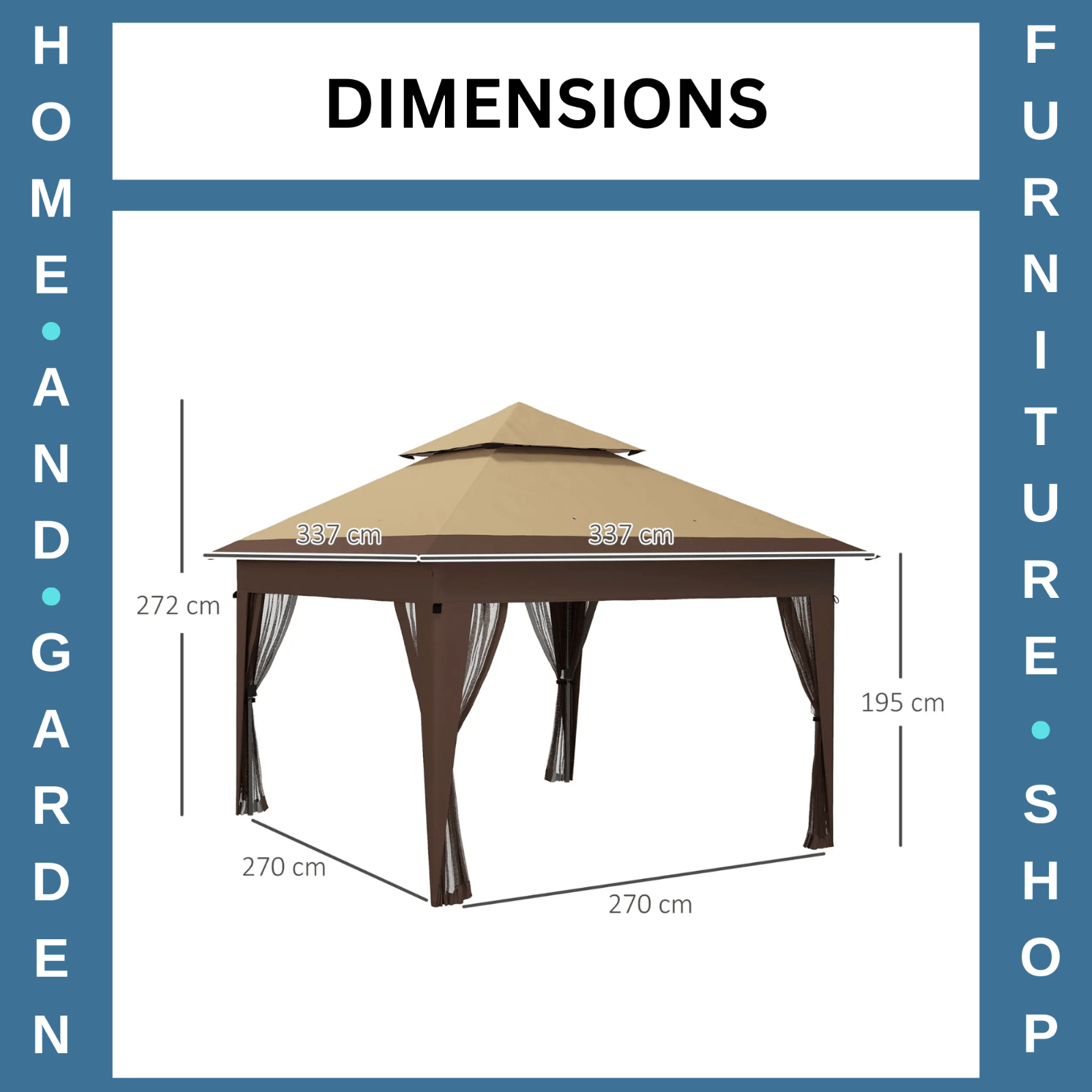 Heavy Duty Garden Pop Up Gazebo Instant Shelter Mosquito Netting Khaki 3x3m Tent - Home and Garden Furniture Shop - rustic - furniture