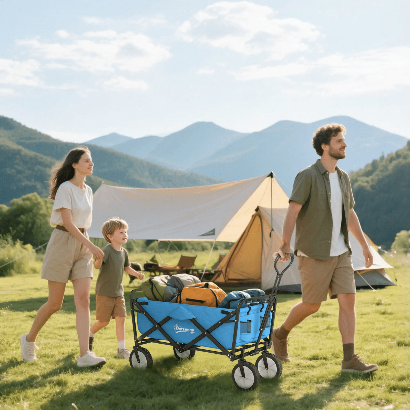 Heavy Duty Garden Trolley Cart Foldable Camping Outdoor Wagon 90L Wheelbarrow - Home and Garden Furniture Shop - rustic - furniture