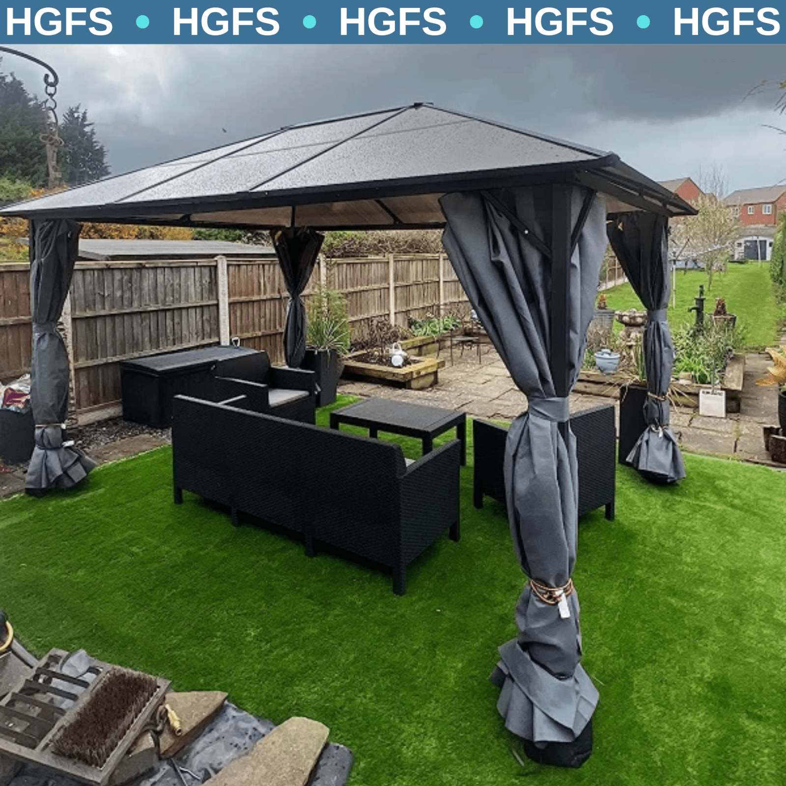 Heavy Duty Gazebo Metal 4x3m Outdoor Garden Shelter Hard Top Roof Patio Canopy - Home and Garden Furniture Shop - rustic - furniture