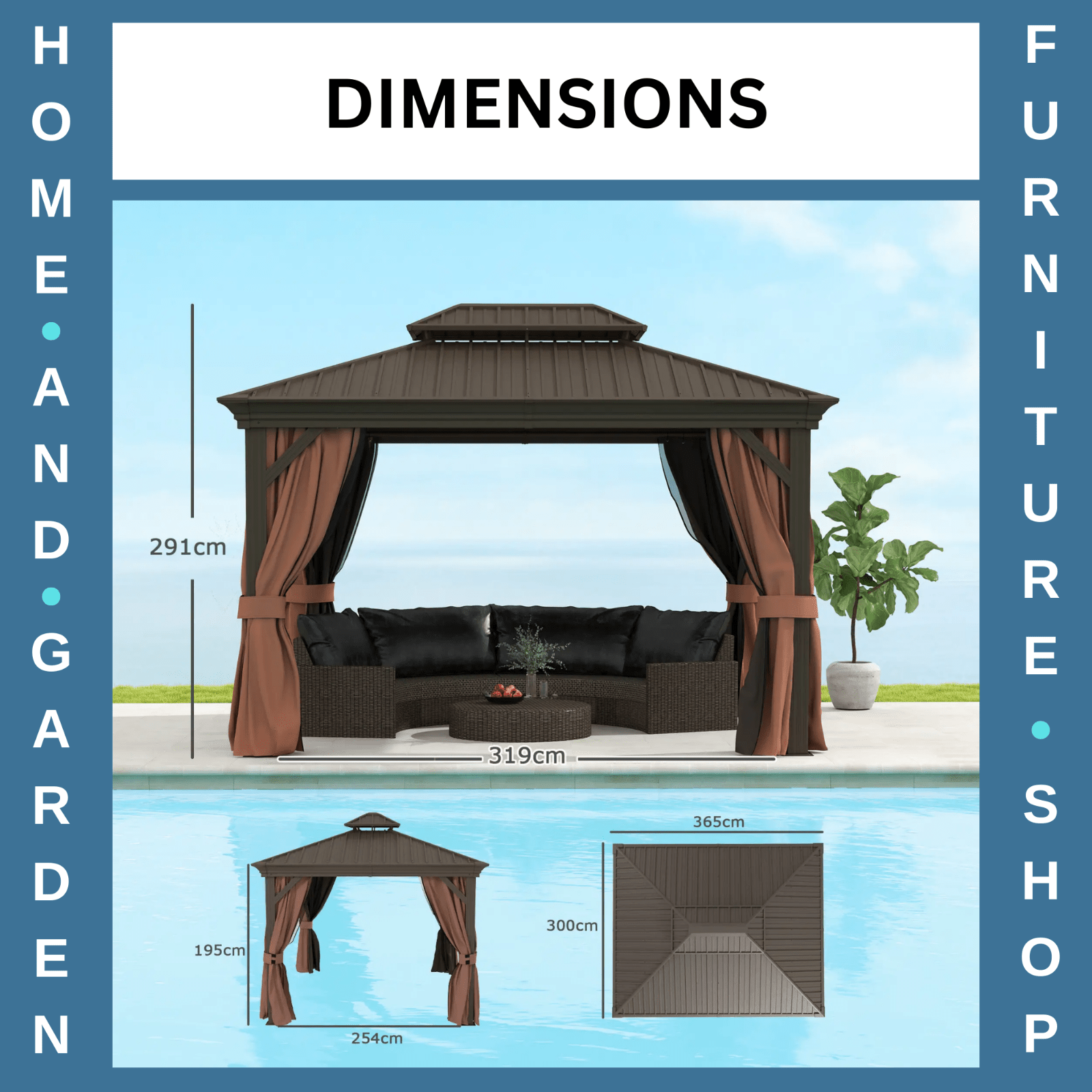 Heavy Duty Gazebo with Sides 3 x 3.7m Metal Hardtop Gazebo Canopy 2 Tier Roof - Home and Garden Furniture Shop - rustic - furniture