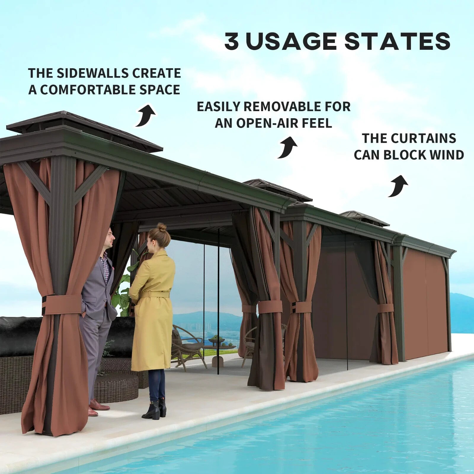 Heavy Duty Gazebo with Sides 3 x 3.7m Metal Hardtop Gazebo Canopy 2 Tier Roof - Home and Garden Furniture Shop - rustic - furniture
