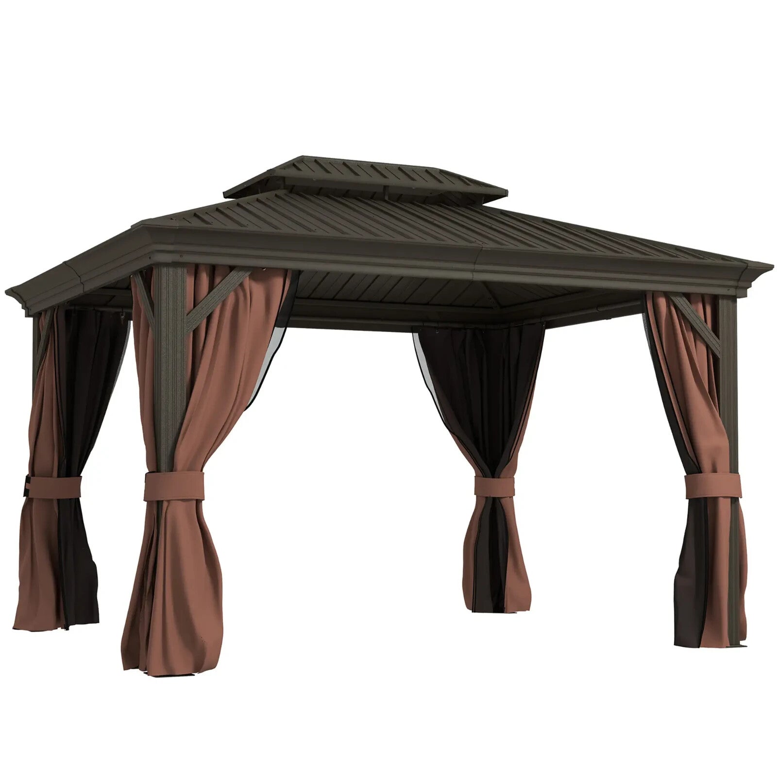 Heavy Duty Gazebo with Sides 3 x 3.7m Metal Hardtop Gazebo Canopy 2 Tier Roof - Home and Garden Furniture Shop - rustic - furniture
