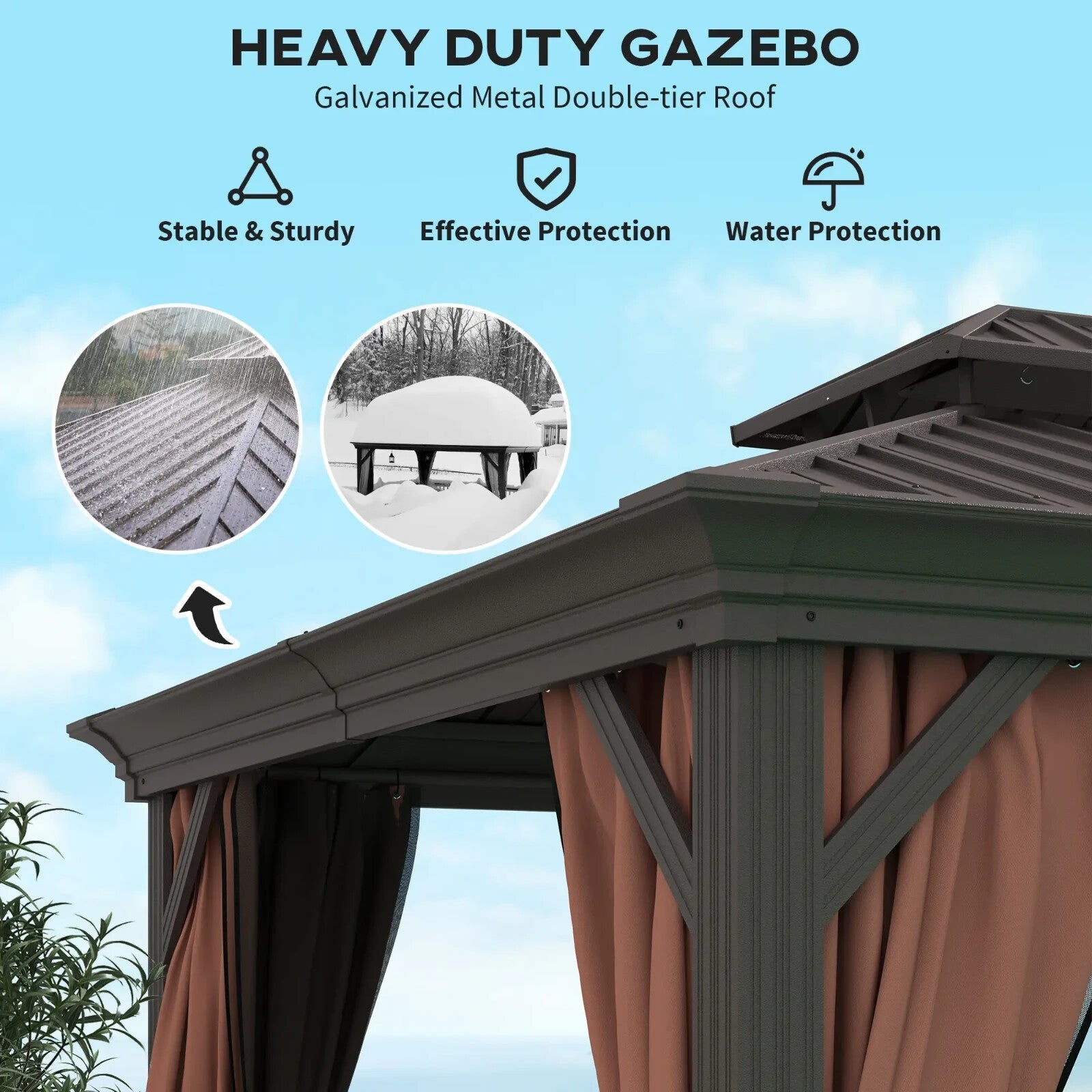 Heavy Duty Gazebo with Sides 3 x 3.7m Metal Hardtop Gazebo Canopy 2 Tier Roof - Home and Garden Furniture Shop - rustic - furniture