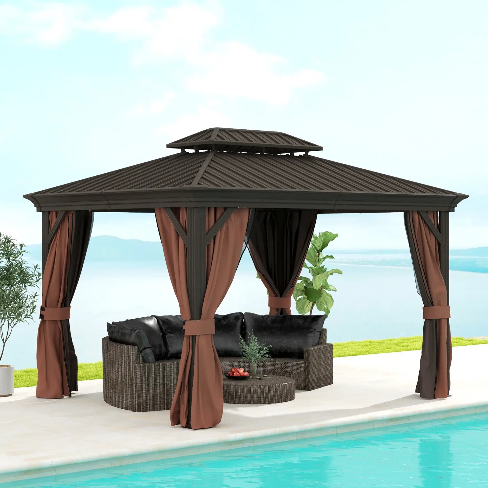 Heavy Duty Gazebo with Sides 3 x 3.7m Metal Hardtop Gazebo Canopy 2 Tier Roof - Home and Garden Furniture Shop - rustic - furniture
