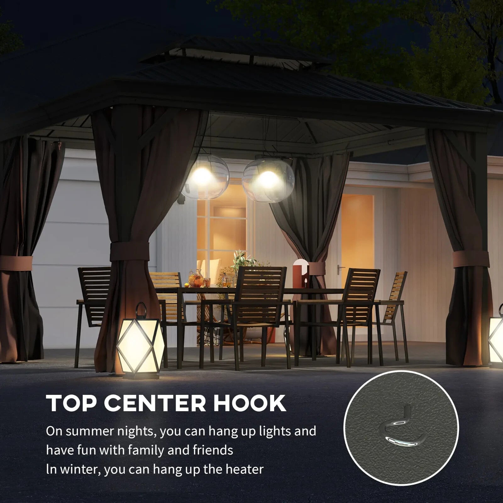 Heavy Duty Gazebo with Sides 3 x 3.7m Metal Hardtop Gazebo Canopy 2 Tier Roof - Home and Garden Furniture Shop - rustic - furniture