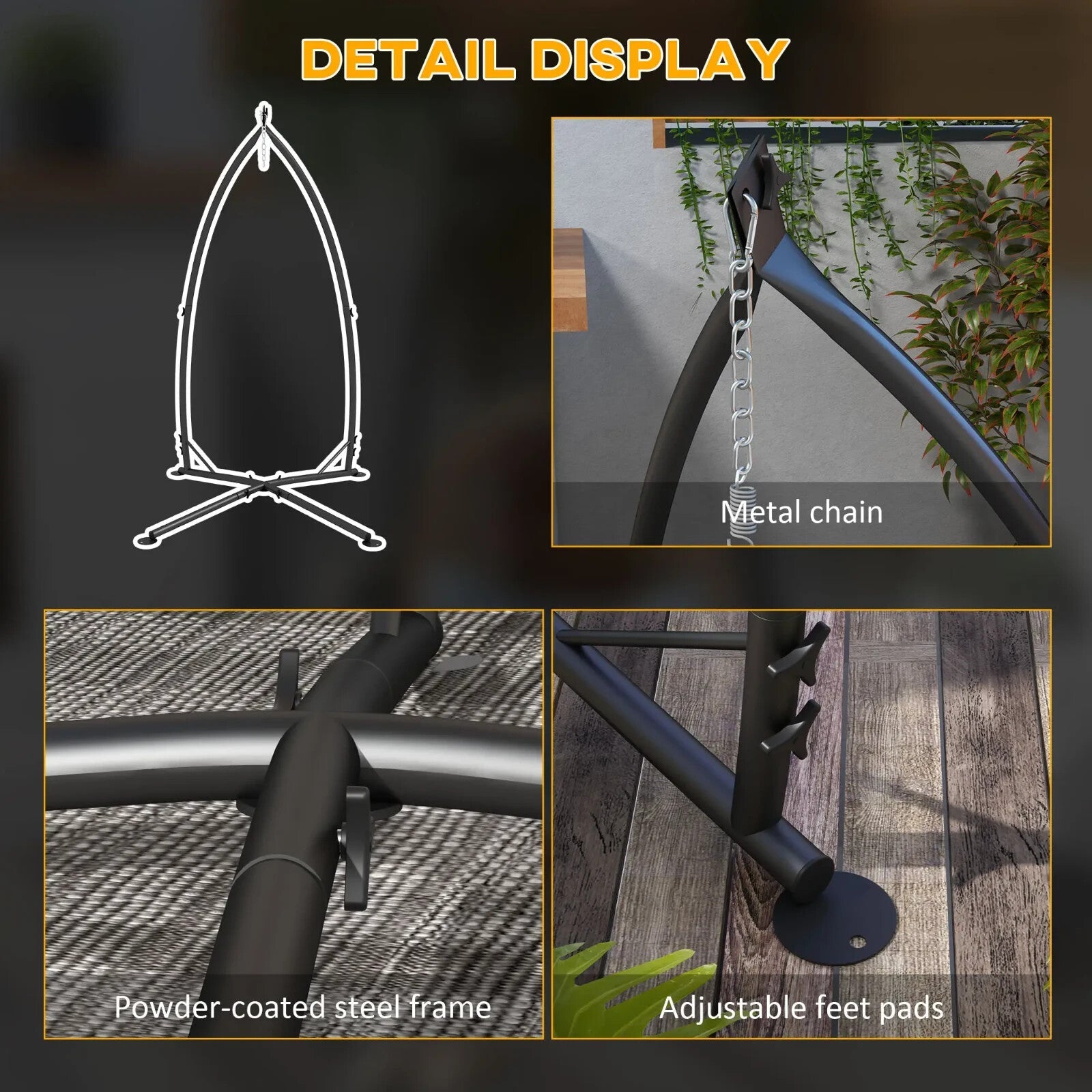 Heavy Duty Hammock Chair Stand Hanging Metal Frame with Chain for Garden Hammock - Home and Garden Furniture Shop - rustic - furniture