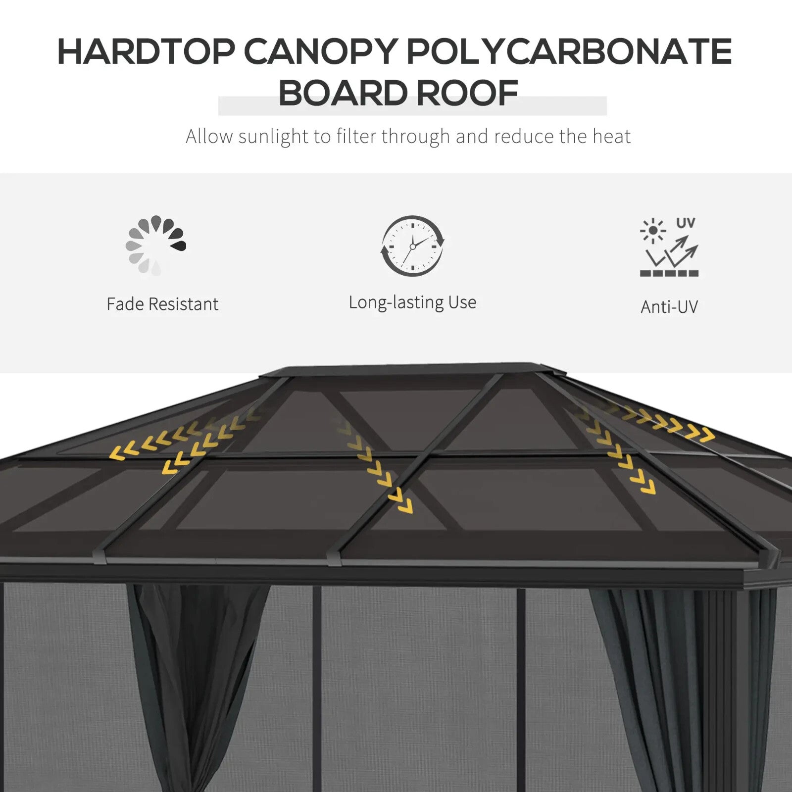 Heavy Duty Metal Gazebo Polycarbonate Hardtop Roof Canopy Side Curtains 3 x 3.6m - Home and Garden Furniture Shop - rustic - furniture