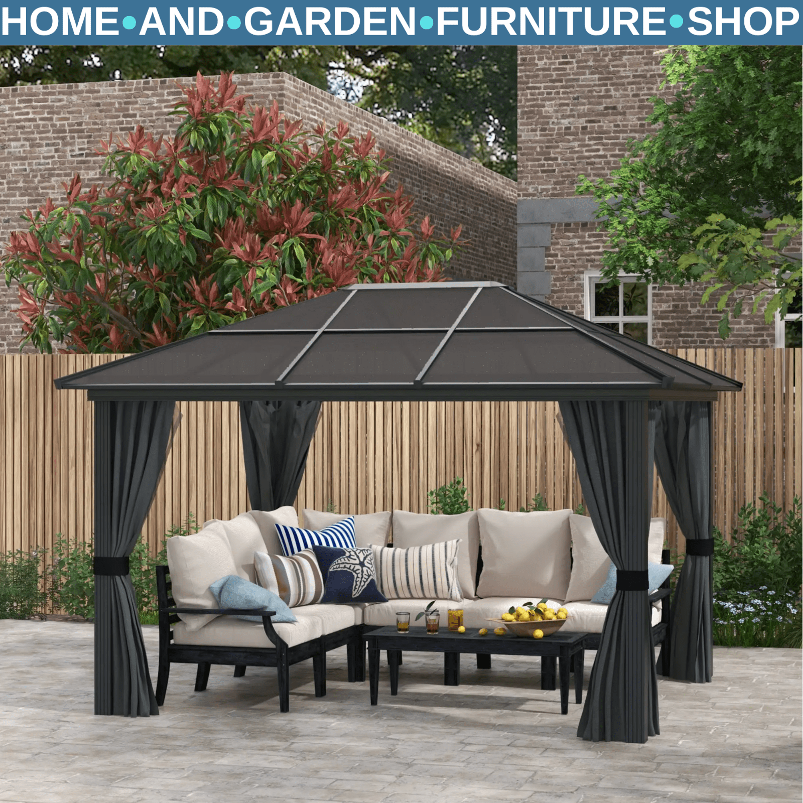 Heavy Duty Metal Gazebo Polycarbonate Hardtop Roof Canopy Side Curtains 3 x 3.6m - Home and Garden Furniture Shop - rustic - furniture