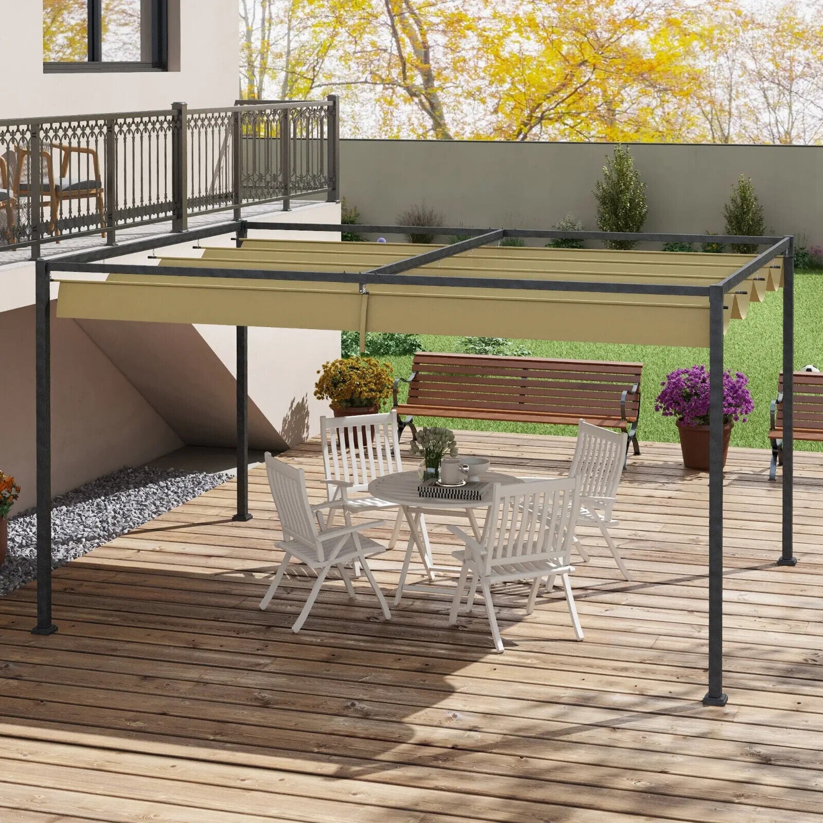 Heavy Duty Metal Pergola Retractable Canopy Patio Gazebo Sun Shelter4x3(m) Cover - Home and Garden Furniture Shop - #rustic - furniture#