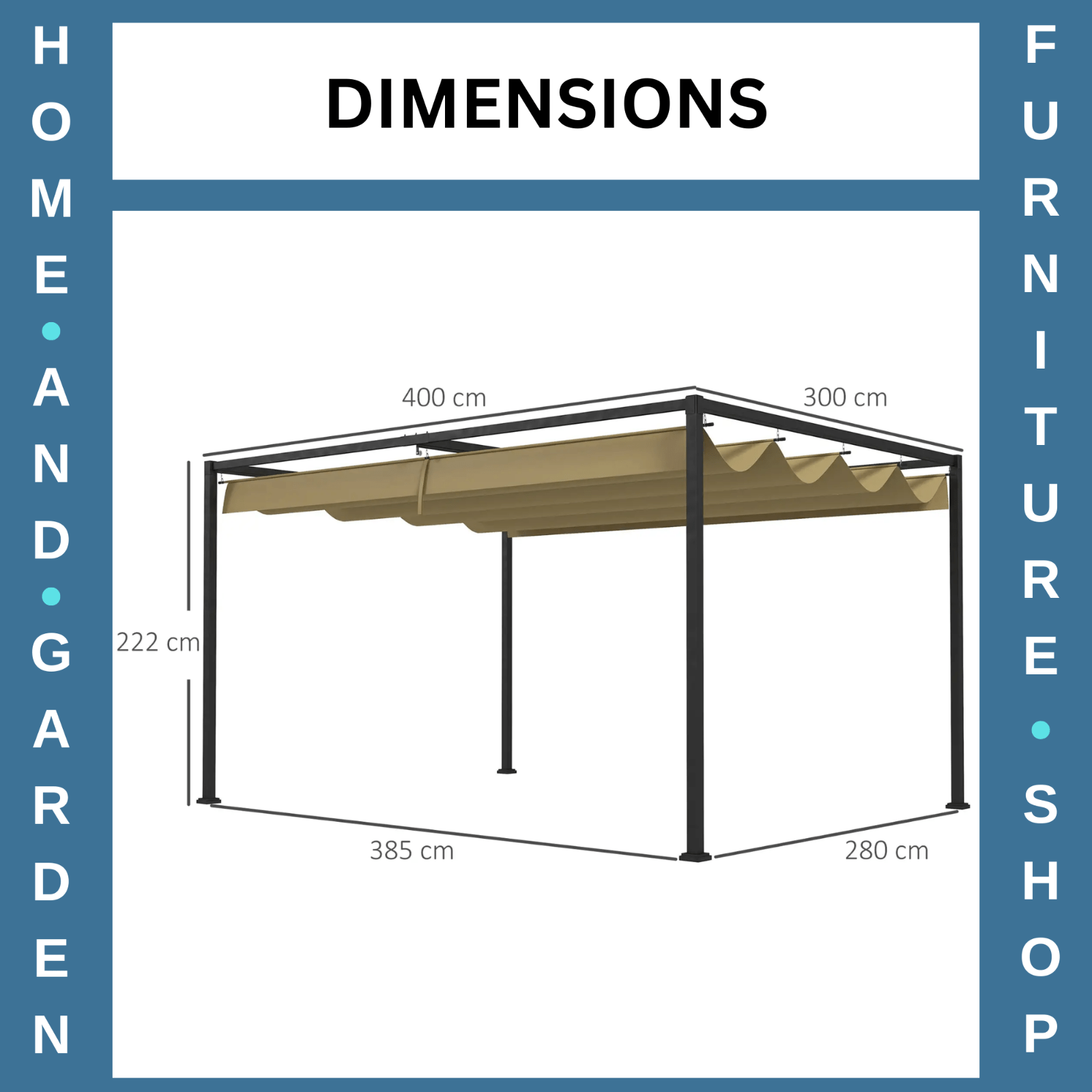Heavy Duty Metal Pergola Retractable Canopy Patio Gazebo Sun Shelter4x3(m) Cover - Home and Garden Furniture Shop - #rustic - furniture#